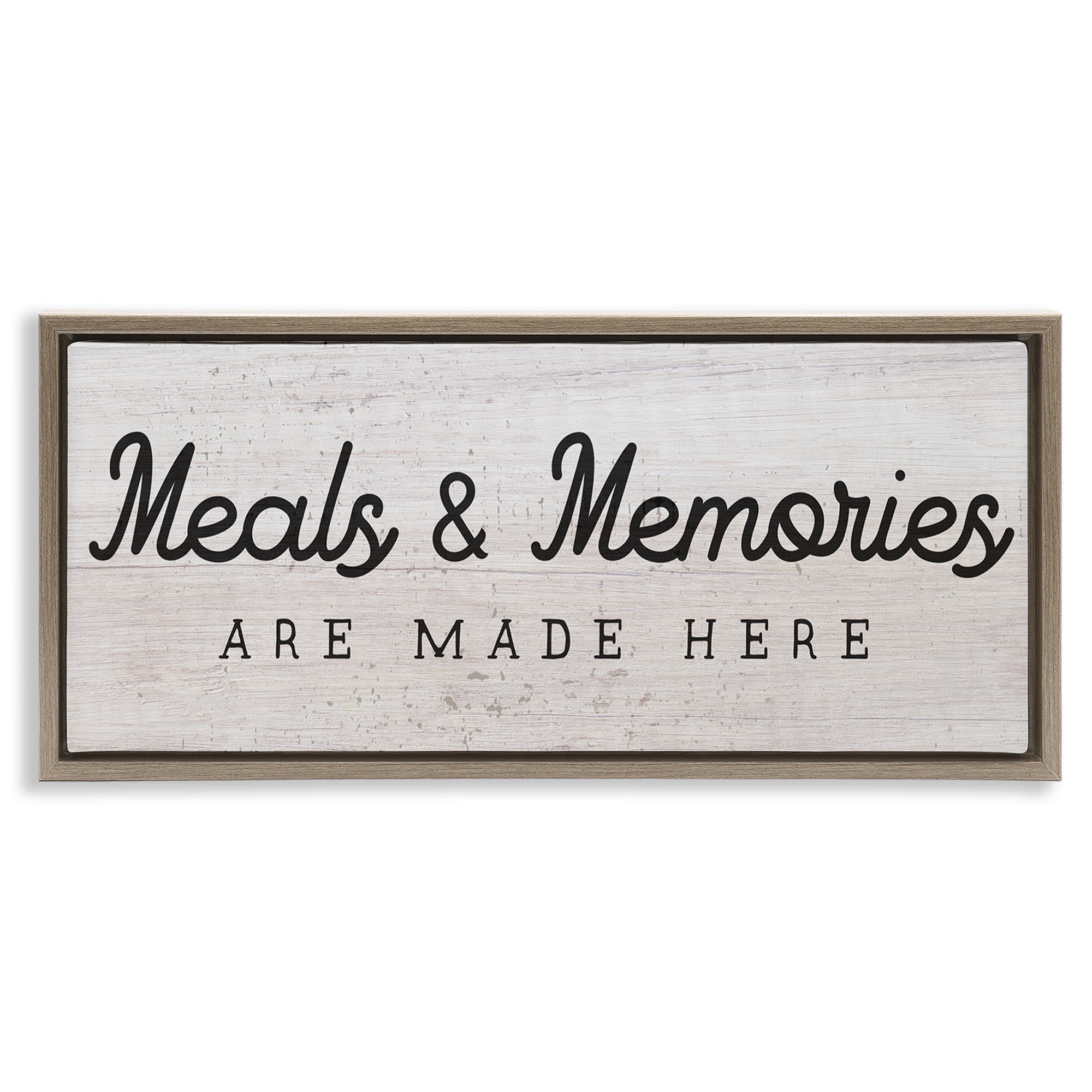 Stupell Industries Meals & Memories Kitchen Sign Food & Beverage Painting Brown Floater Framed Canvas Art Print Wall Art, 31 x 14