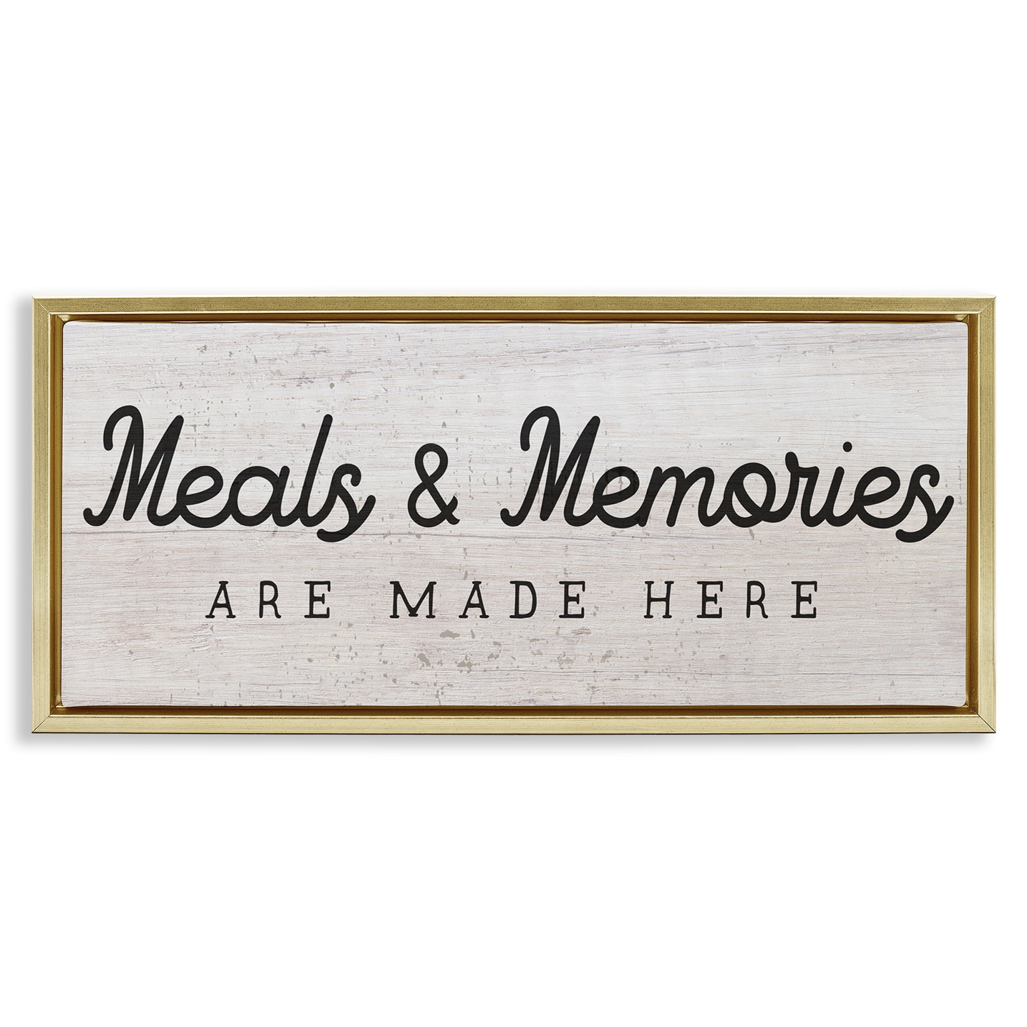 Stupell Industries Meals & Memories Kitchen Sign Food & Beverage Painting Gold Floater Framed Canvas Art Print Wall Art, 31 x 14