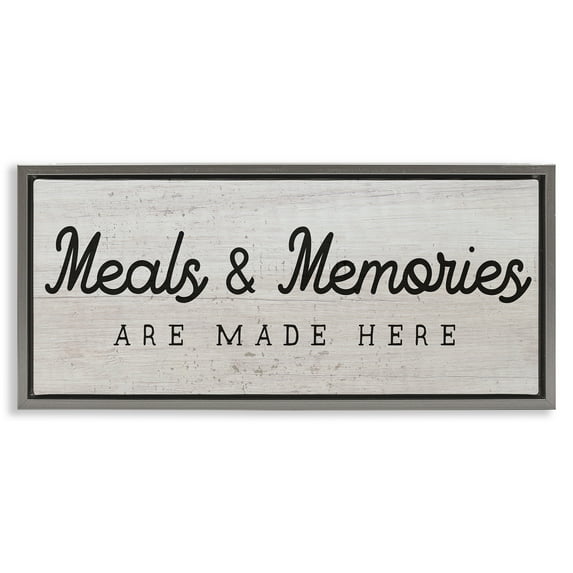 Stupell Industries Meals & Memories Kitchen Sign Food & Beverage Painting Gray Floater Framed Canvas Art Print Wall Art, 25 x 11