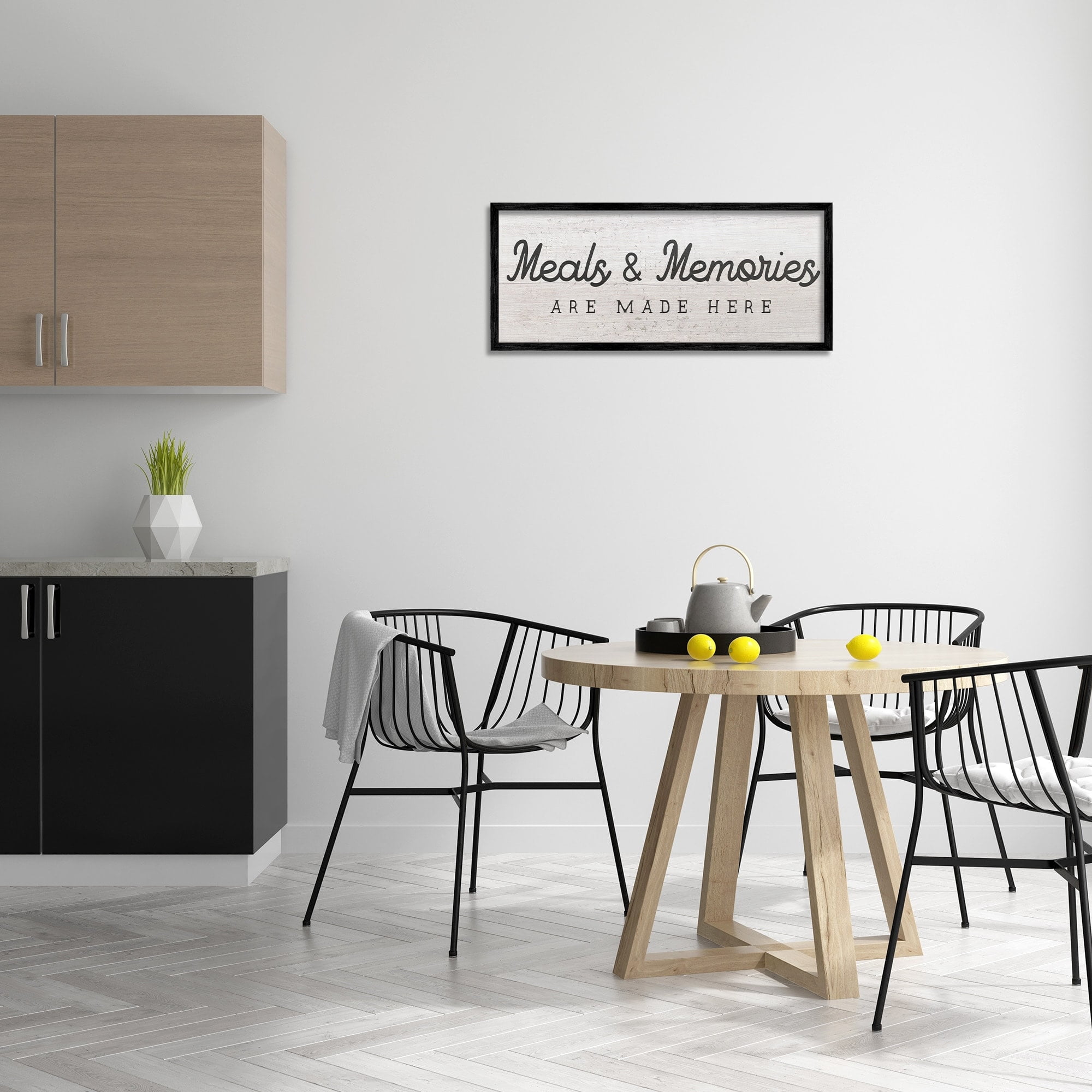 Stupell Industries Meals & Memories Made Here Rustic Kitchen Sign Graphic Art Black Framed Art Print Wall Art, 30x13, by Daphne Polselli