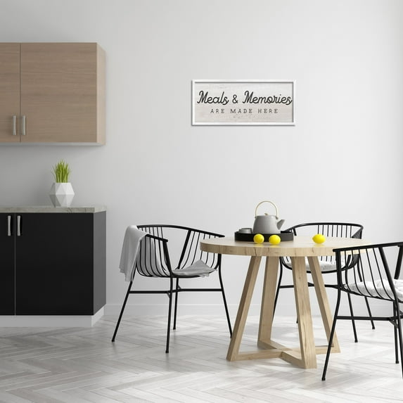 Stupell Industries Meals & Memories Made Here Rustic Kitchen Sign Graphic Art White Framed Art Print Wall Art, 24x10, by Daphne Polselli