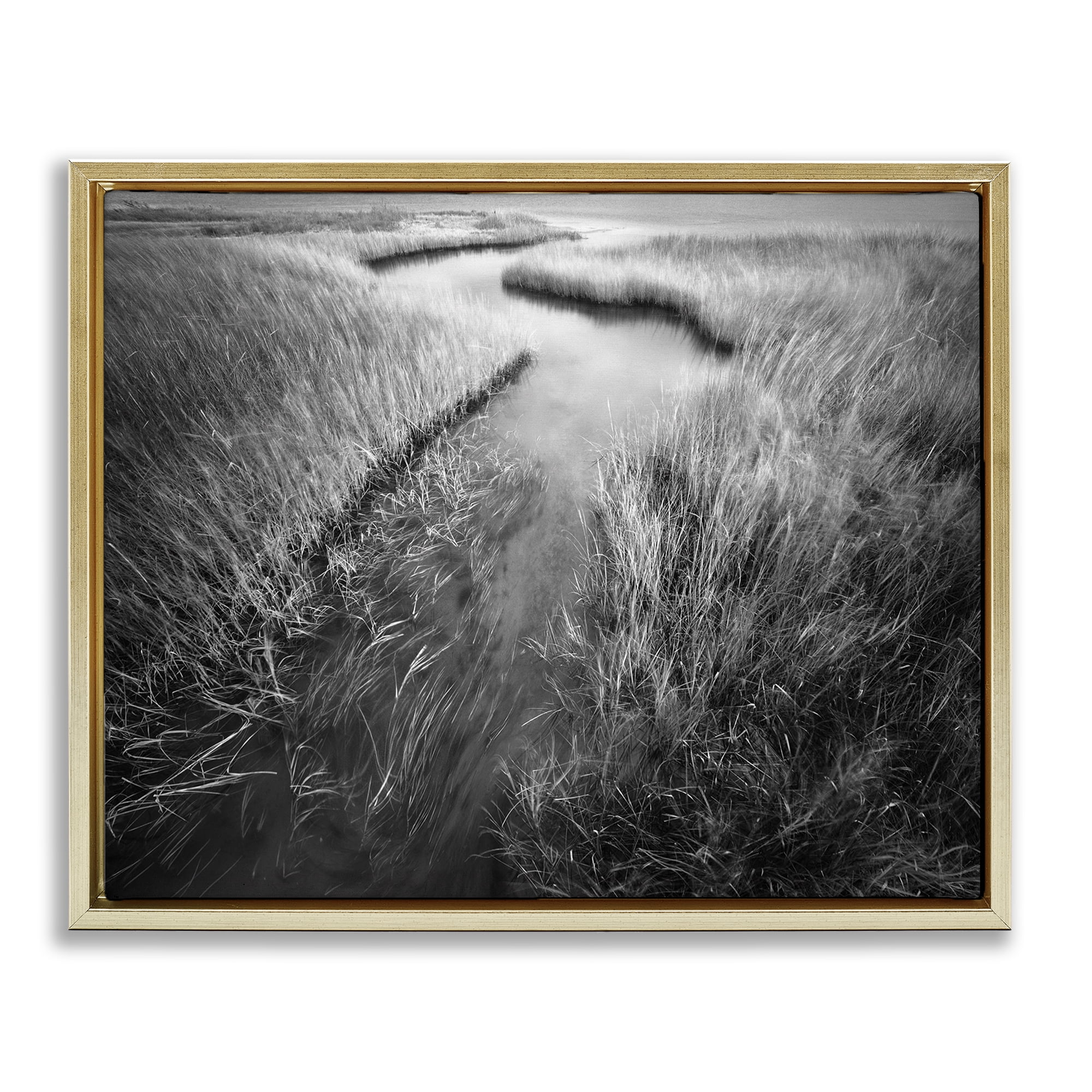 Stupell Industries Meandering Estuary View Landscape Photography Gold Floater Framed Art Print Wall Art, 21 x 17