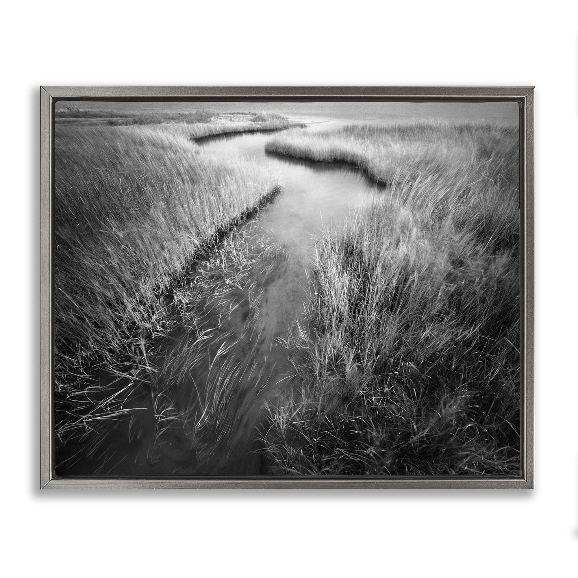 Stupell Industries Meandering Estuary View Landscape Photography Gray Floater Framed Art Print Wall Art, 21 x 17