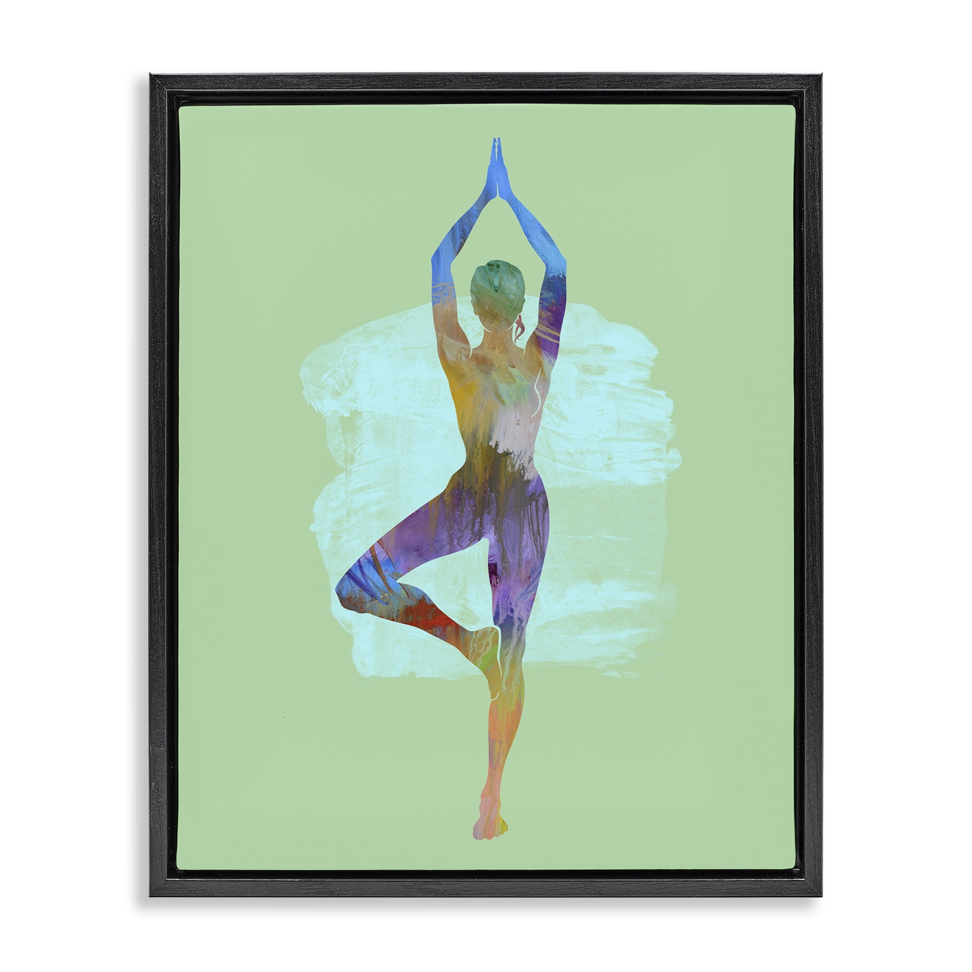 Stupell Industries Meditating Standing Pose Sports Painting Black Floater Framed Canvas Art Print Wall Art, 17 x 21