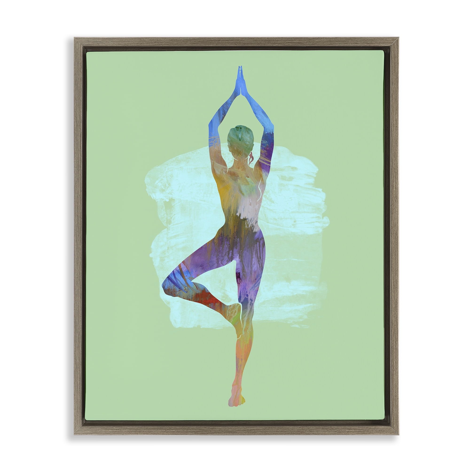 Stupell Industries Meditating Standing Pose Sports Painting Brown Floater Framed Canvas Art Print Wall Art, 17 x 21