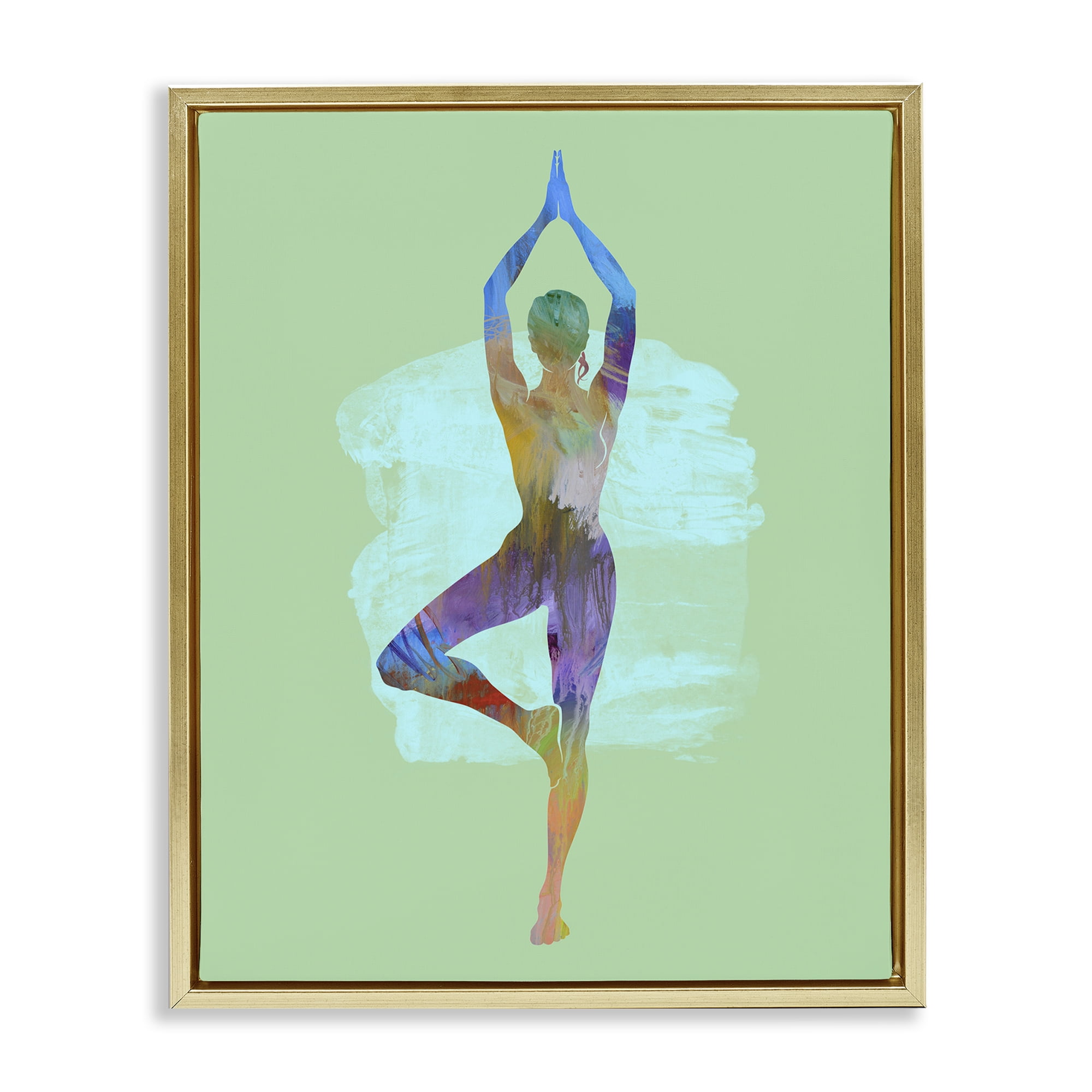 Stupell Industries Meditating Standing Pose Sports Painting Gold Floater Framed Canvas Art Print Wall Art, 25 x 31
