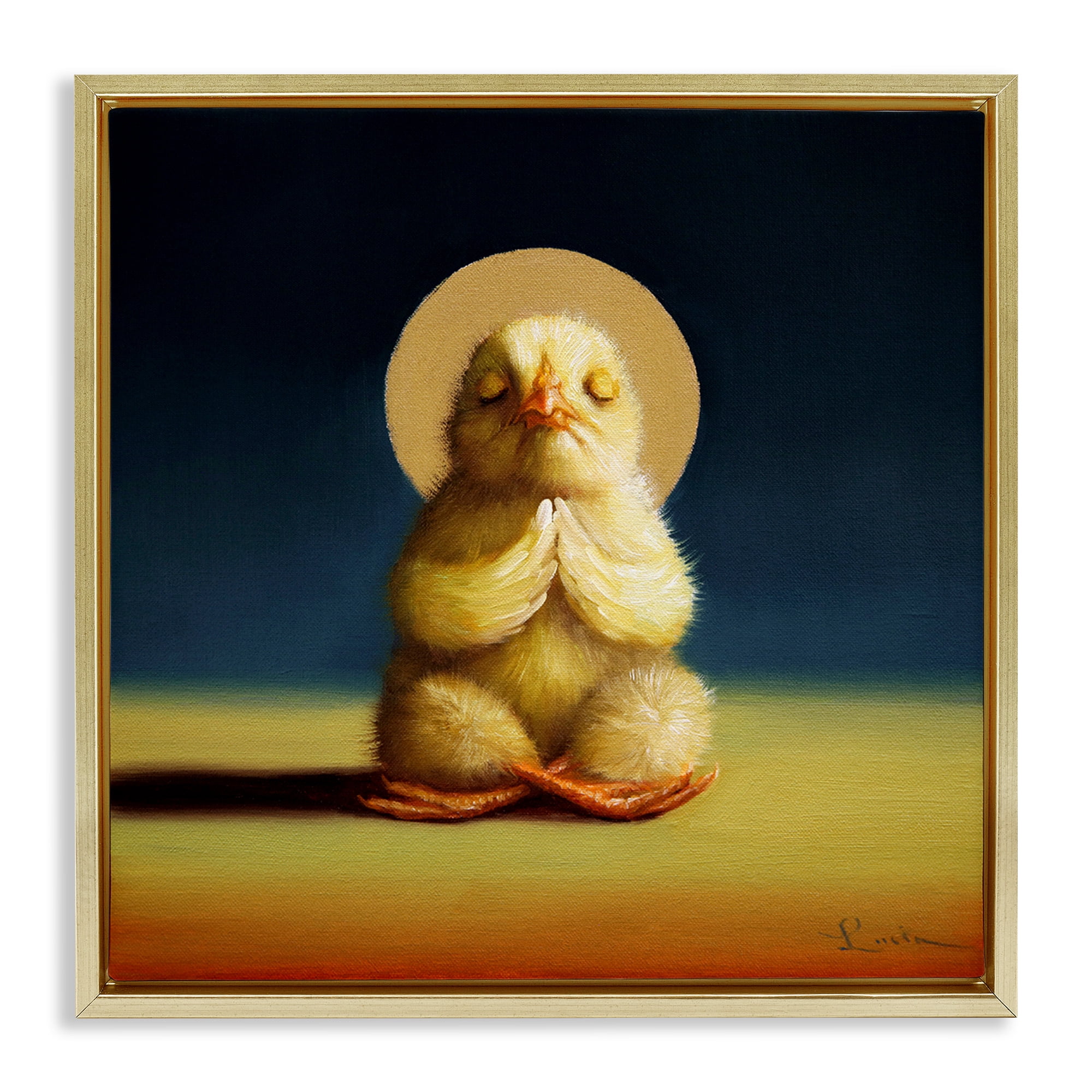 Stupell Industries Meditating Yoga Chick Animals & Insects Painting Gold Floater Framed Canvas Art Print Wall Art, 18 x 18