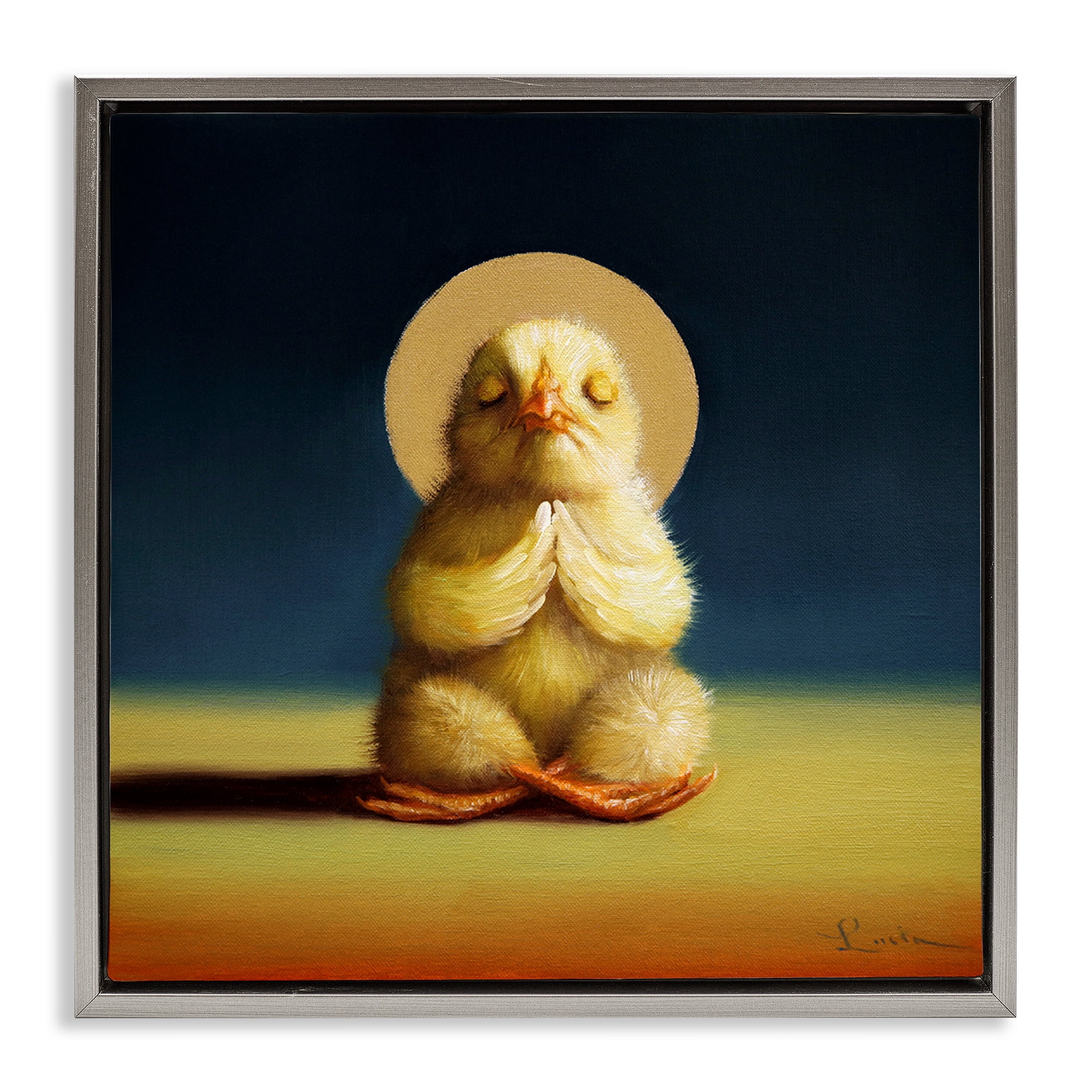 Stupell Industries Meditating Yoga Chick Animals & Insects Painting Gray Floater Framed Canvas Art Print Wall Art, 18 x 18