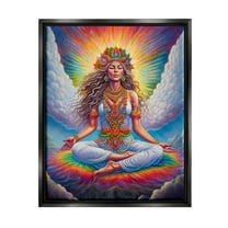 Stupell Industries Meditation Among Clouds Fairy Tales & Fantasy Painting Black Floater Framed Canvas Art Print Wall Art, 17 x 21