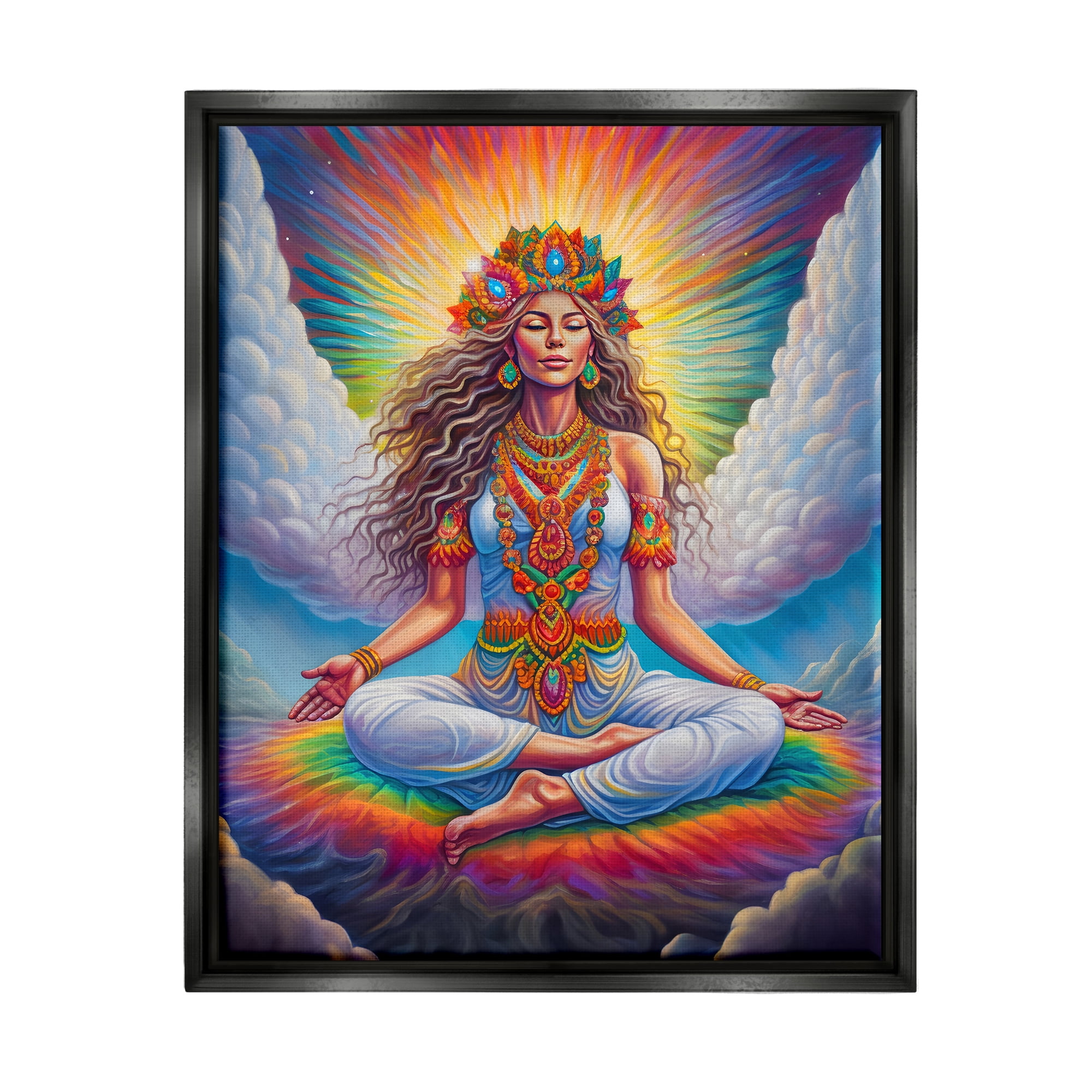 Stupell Industries Meditation Among Clouds Fairy Tales & Fantasy Painting Black Floater Framed Canvas Art Print Wall Art, 25 x 31