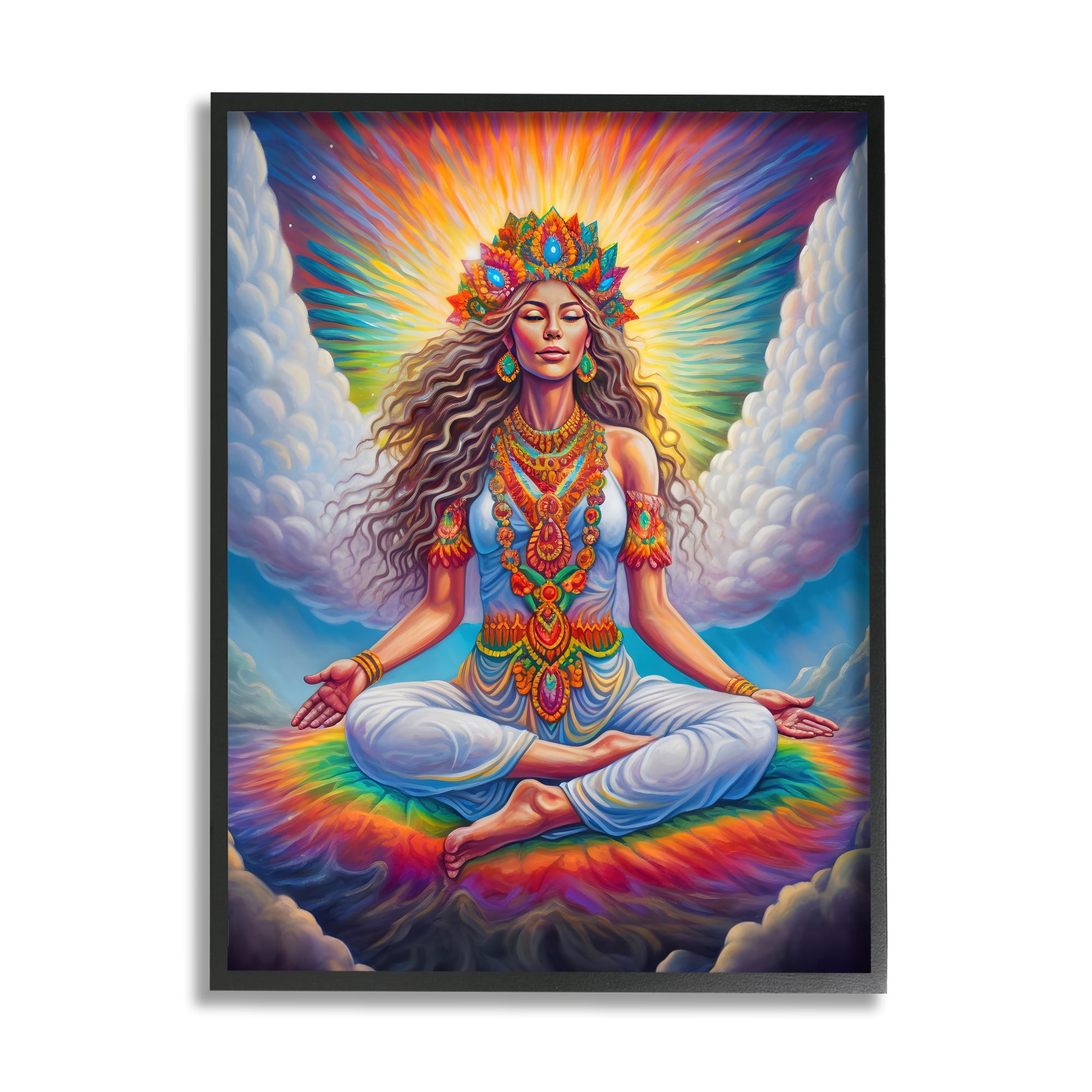 Stupell Industries Meditation Among Clouds Fairy Tales & Fantasy Painting Black Framed Art Print Wall Art, 11 x 14