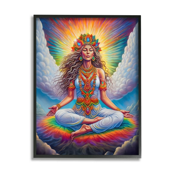 Stupell Industries Meditation Among Clouds Fairy Tales & Fantasy Painting Black Framed Art Print Wall Art, 16 x 20