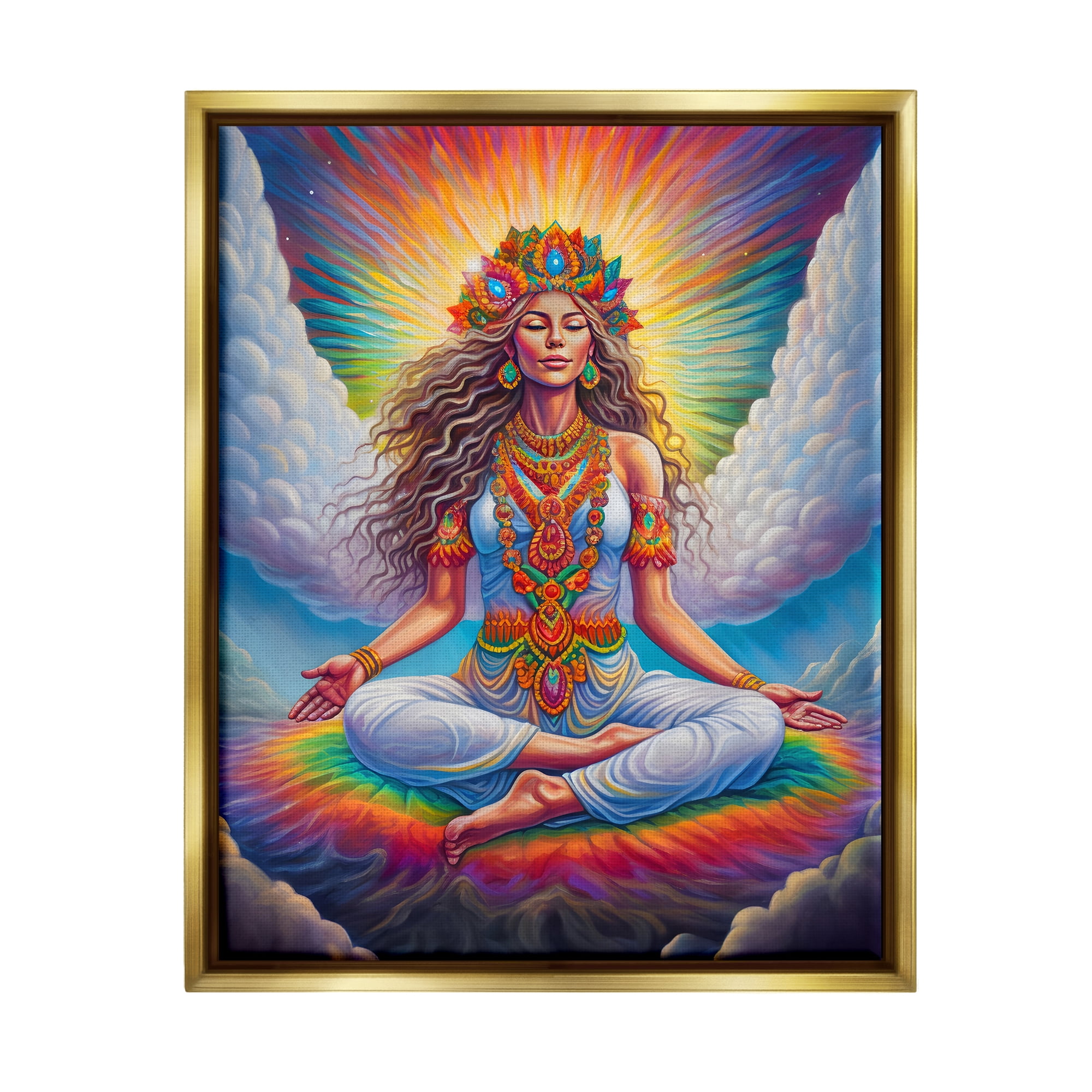 Stupell Industries Meditation Among Clouds Fairy Tales & Fantasy Painting Gold Floater Framed Canvas Art Print Wall Art, 25 x 31