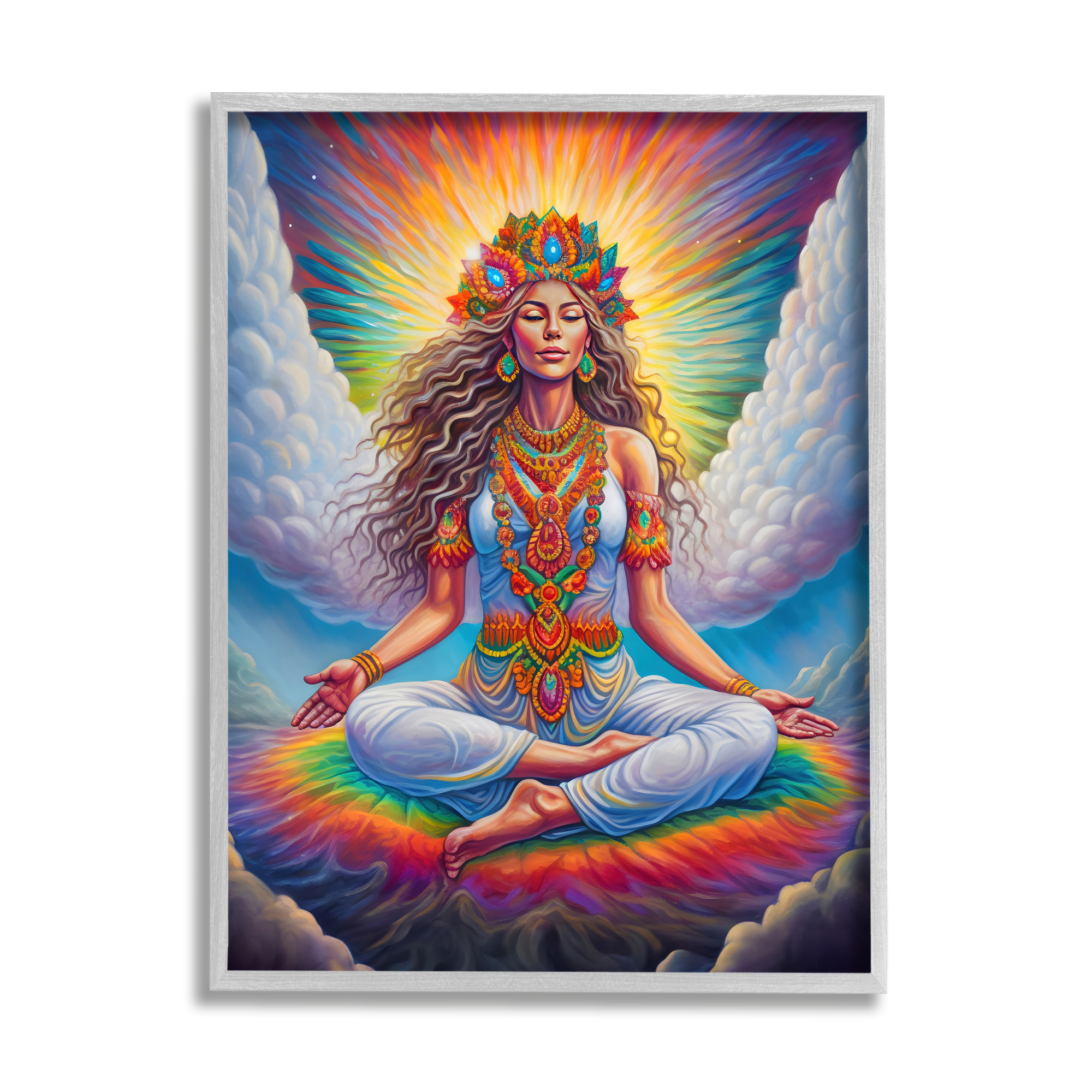 Stupell Industries Meditation Among Clouds Fairy Tales & Fantasy Painting Gray Framed Art Print Wall Art, 24 x 30