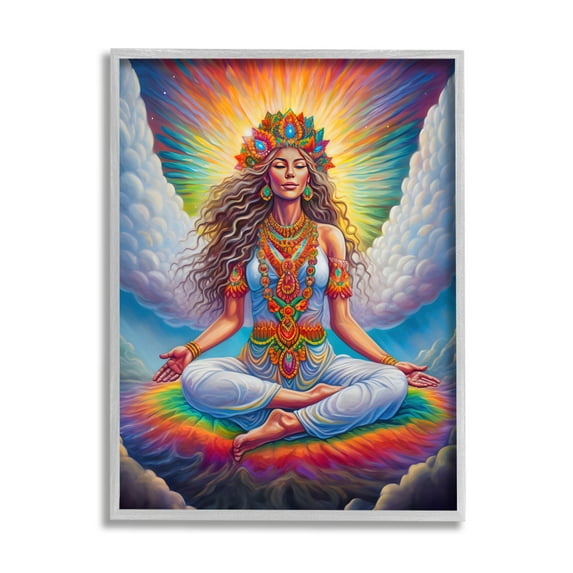 Stupell Industries Meditation Among Clouds Fairy Tales & Fantasy Painting Gray Framed Art Print Wall Art, 24 x 30