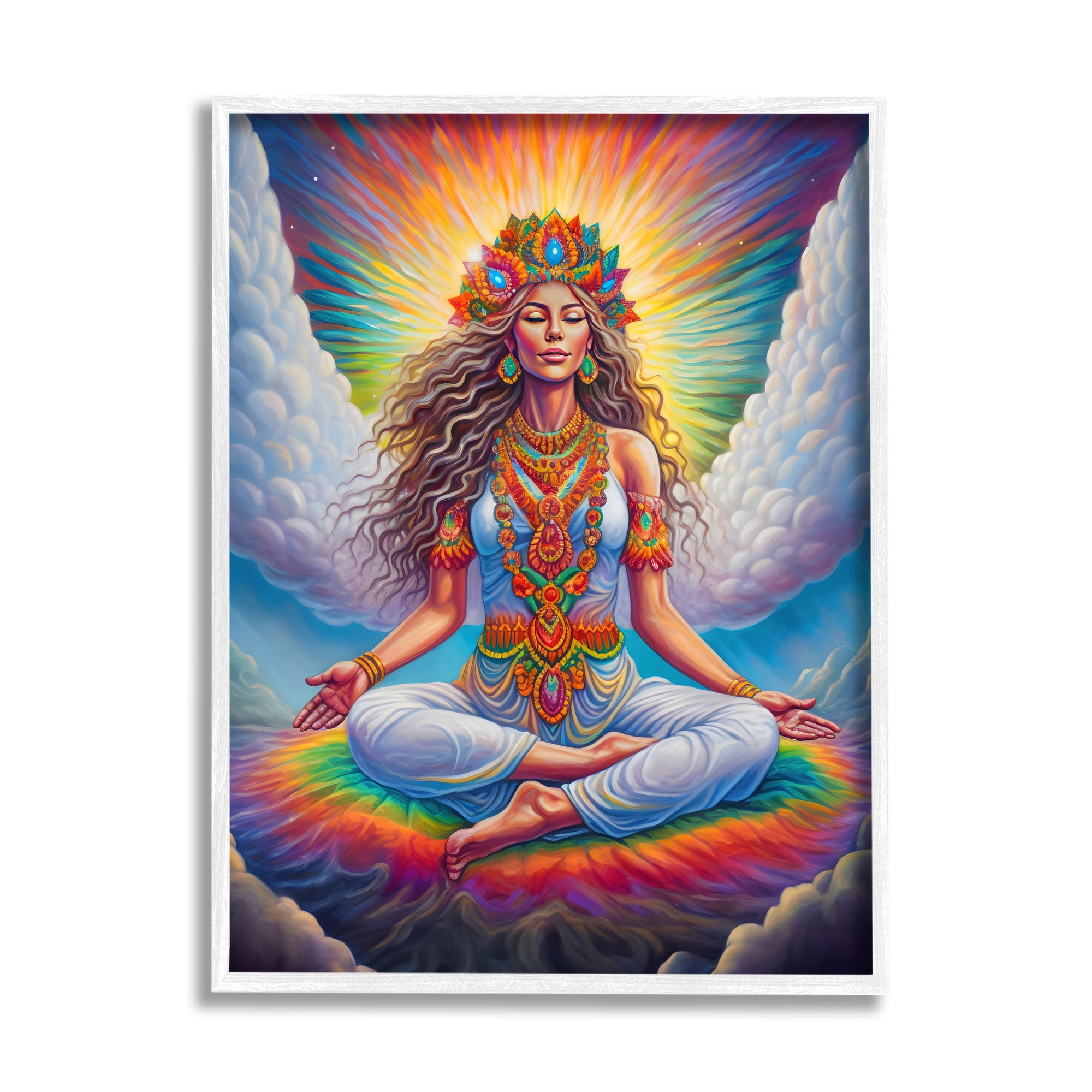 Stupell Industries Meditation Among Clouds Fairy Tales & Fantasy Painting White Framed Art Print Wall Art, 16 x 20