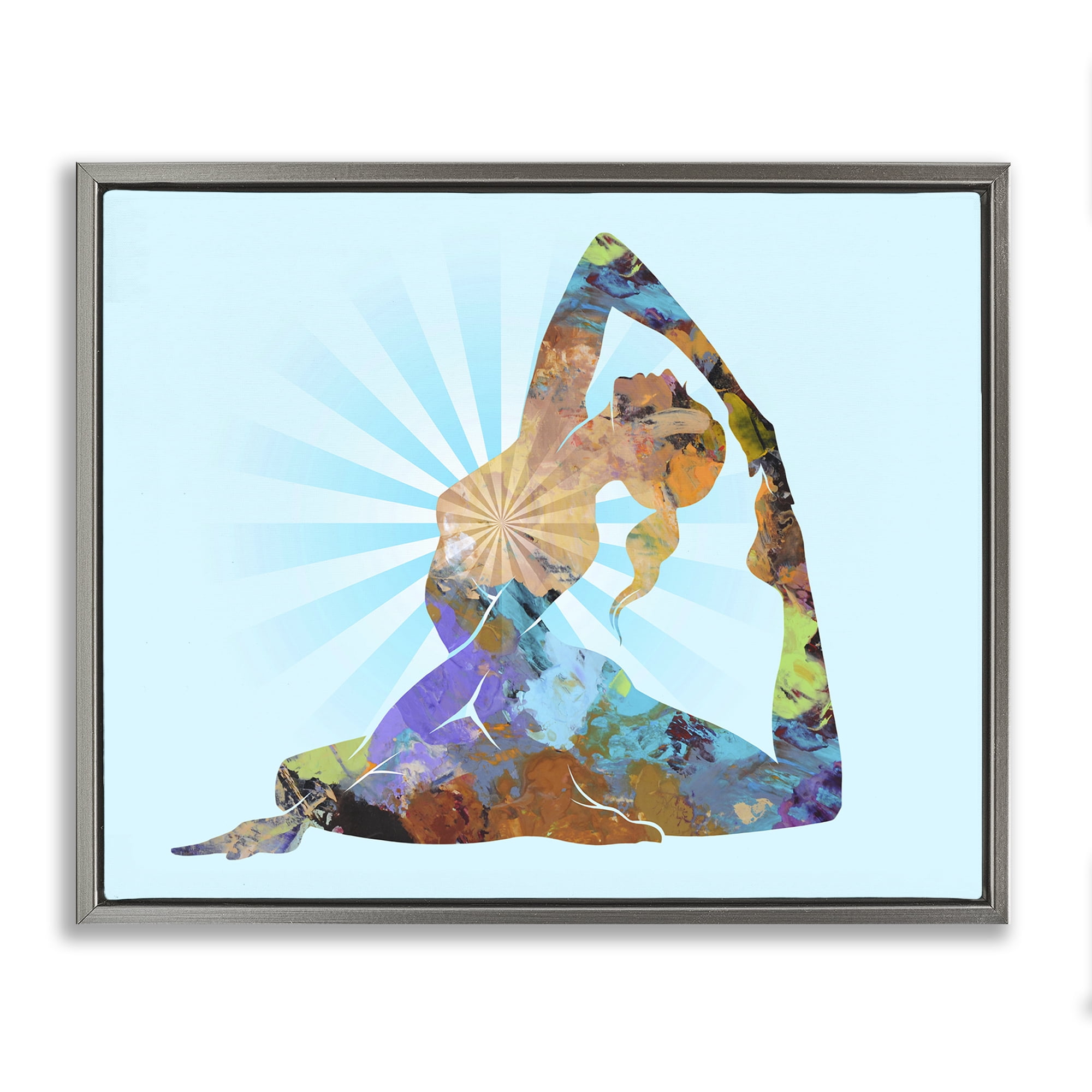 Stupell Industries Meditative Mindful Yoga People Painting Gray Floater Framed Canvas Art Print Wall Art, 31 x 25