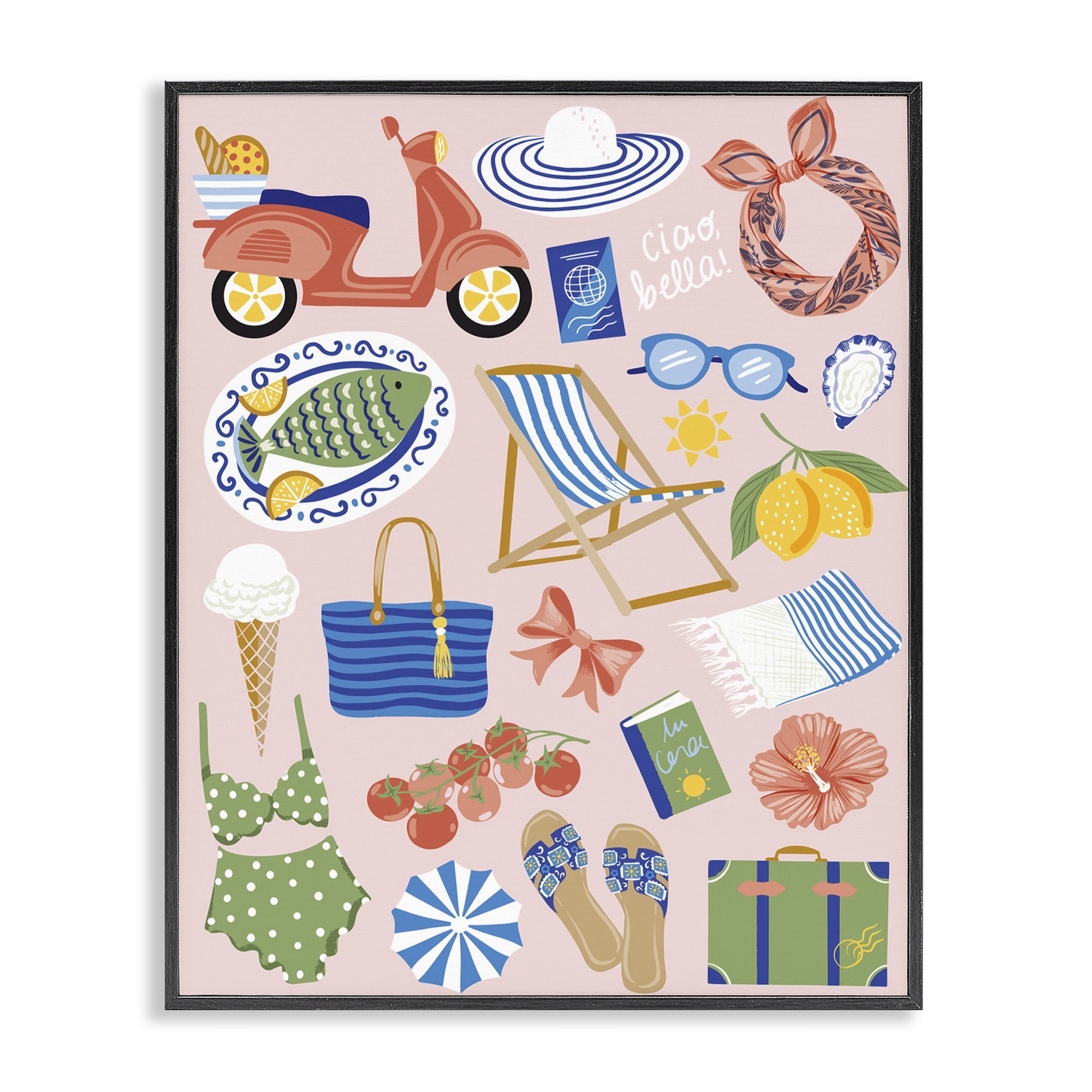 Stupell Industries Mediterranean Coast Necessities Nautical & Beach Painting Black Framed Art Print Wall Art, 16 x 20