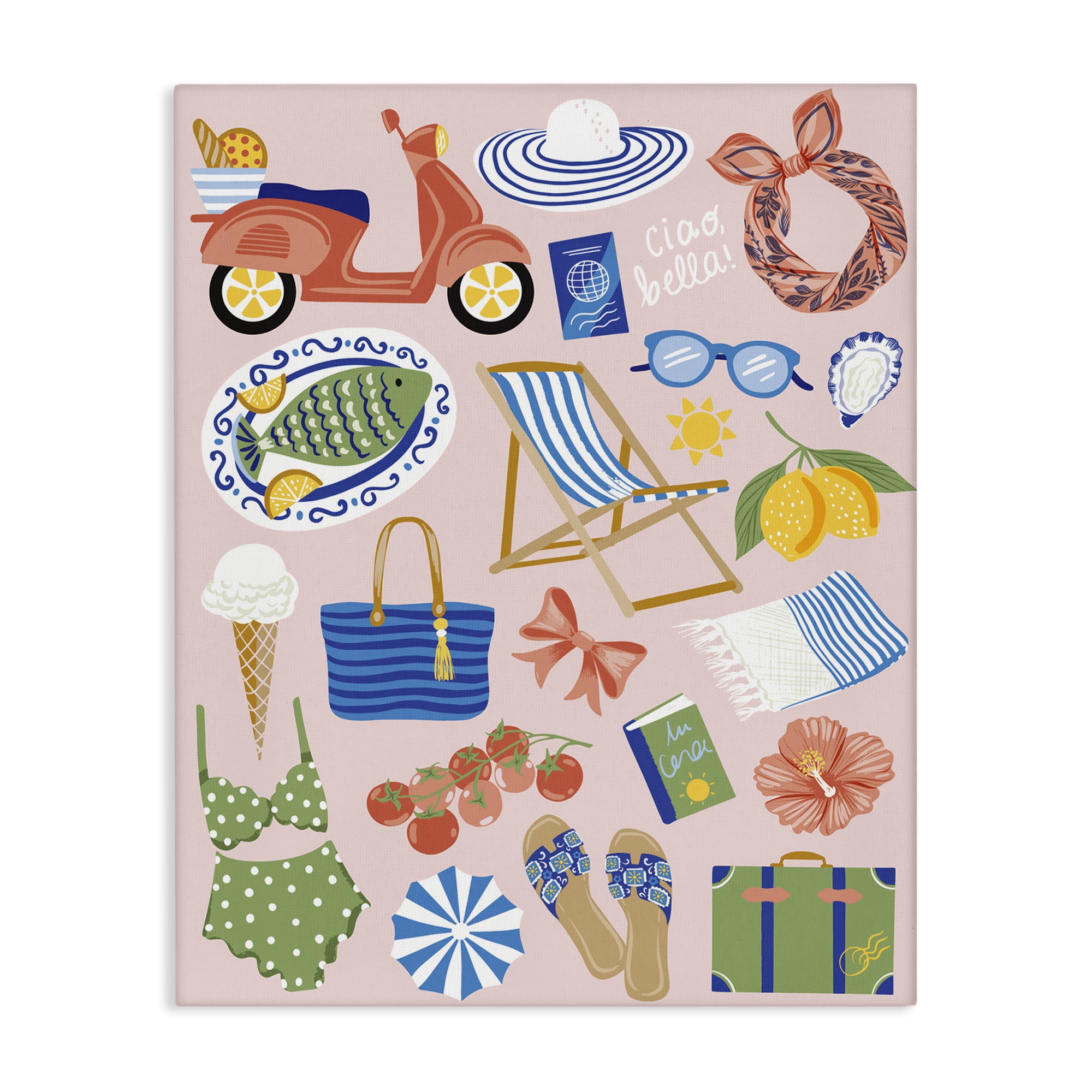 Stupell Industries Mediterranean Coast Necessities Nautical & Beach Painting Wrapped Canvas Art Print Wall Art, 24 x 30