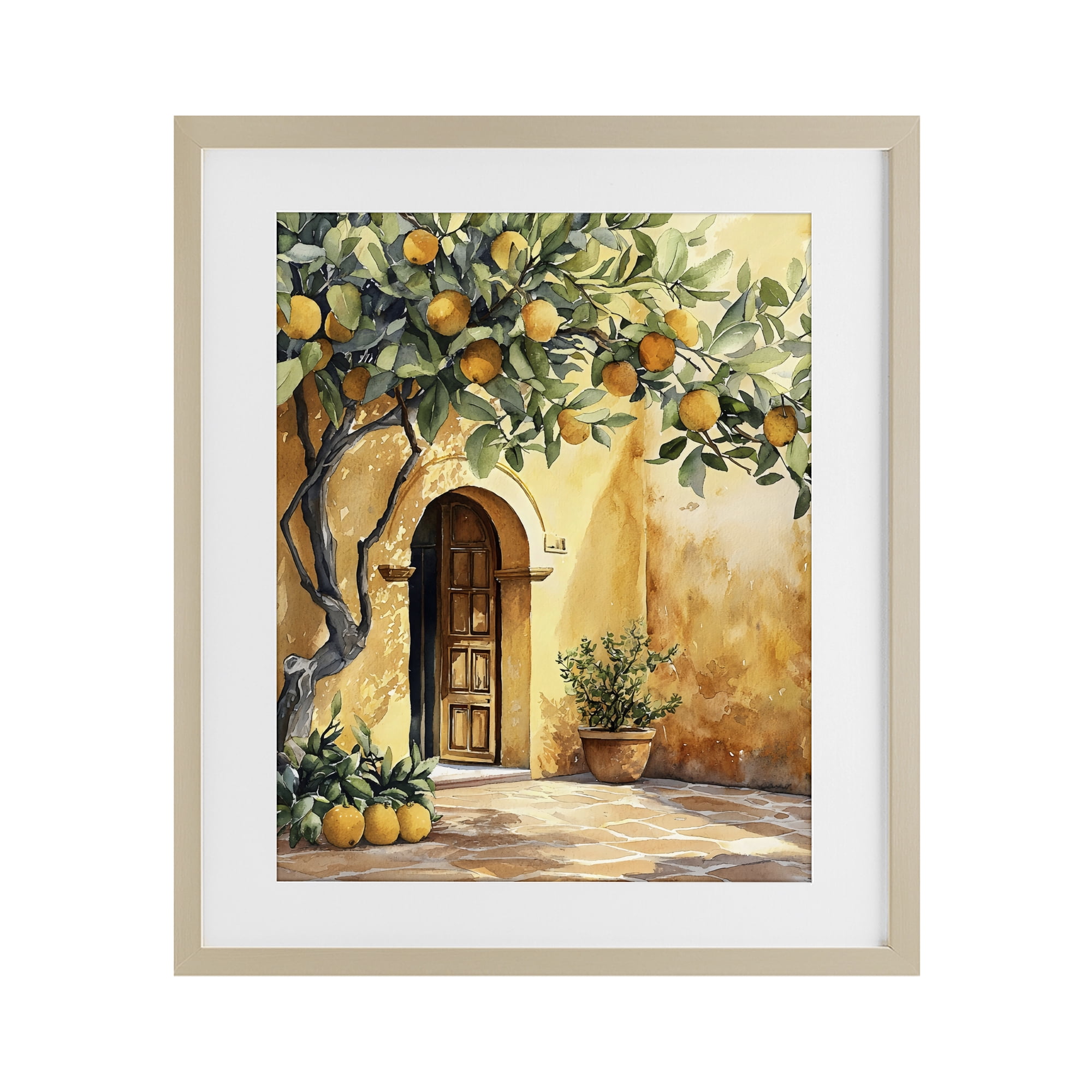 Stupell Industries Mediterranean Courtyard Lemon Tree Birch Framed Print Under Glass, design by LSR Design Studio