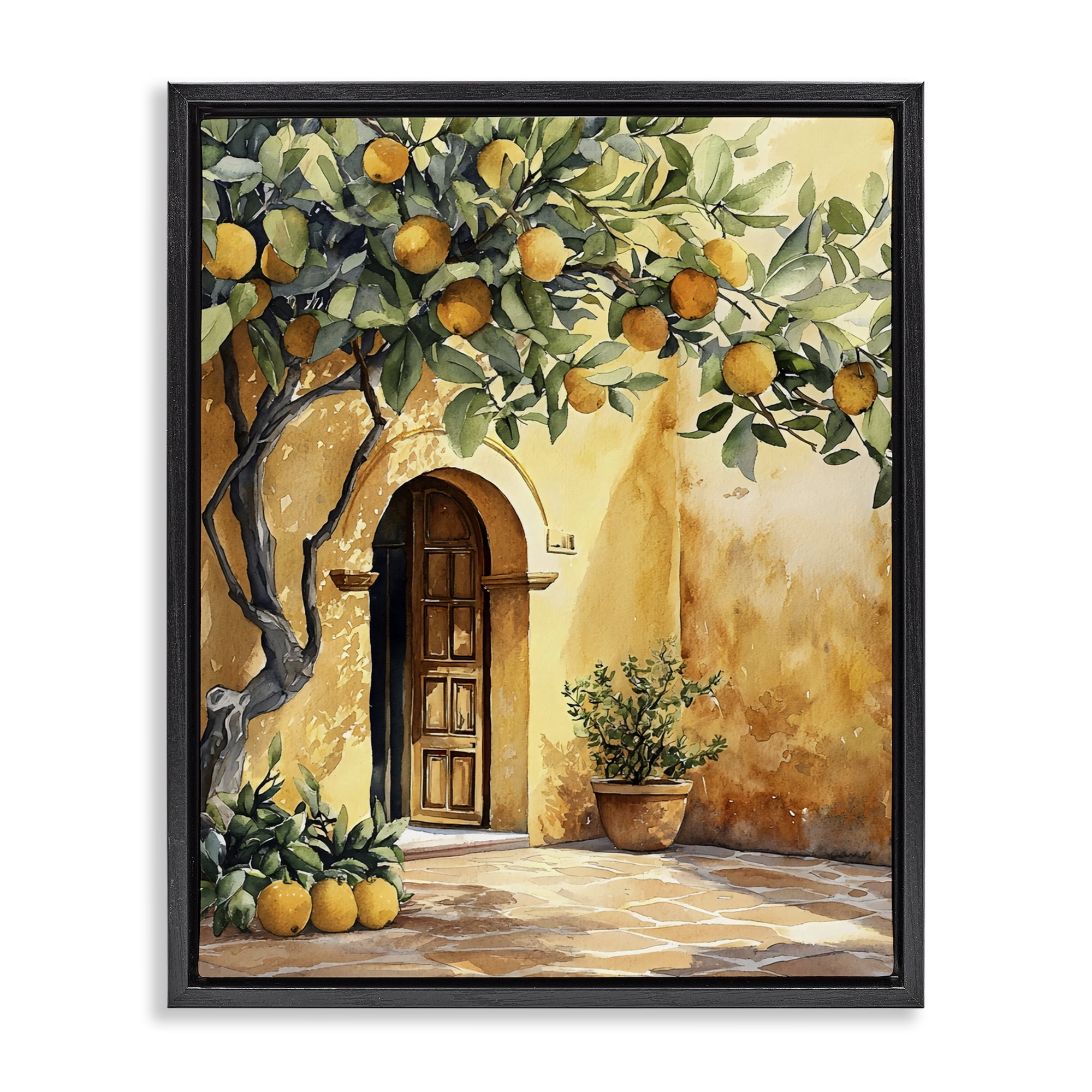 Stupell Industries Mediterranean Courtyard Lemon Tree Black Framed Floater Canvas Wall Art, design by LSR Design Studio