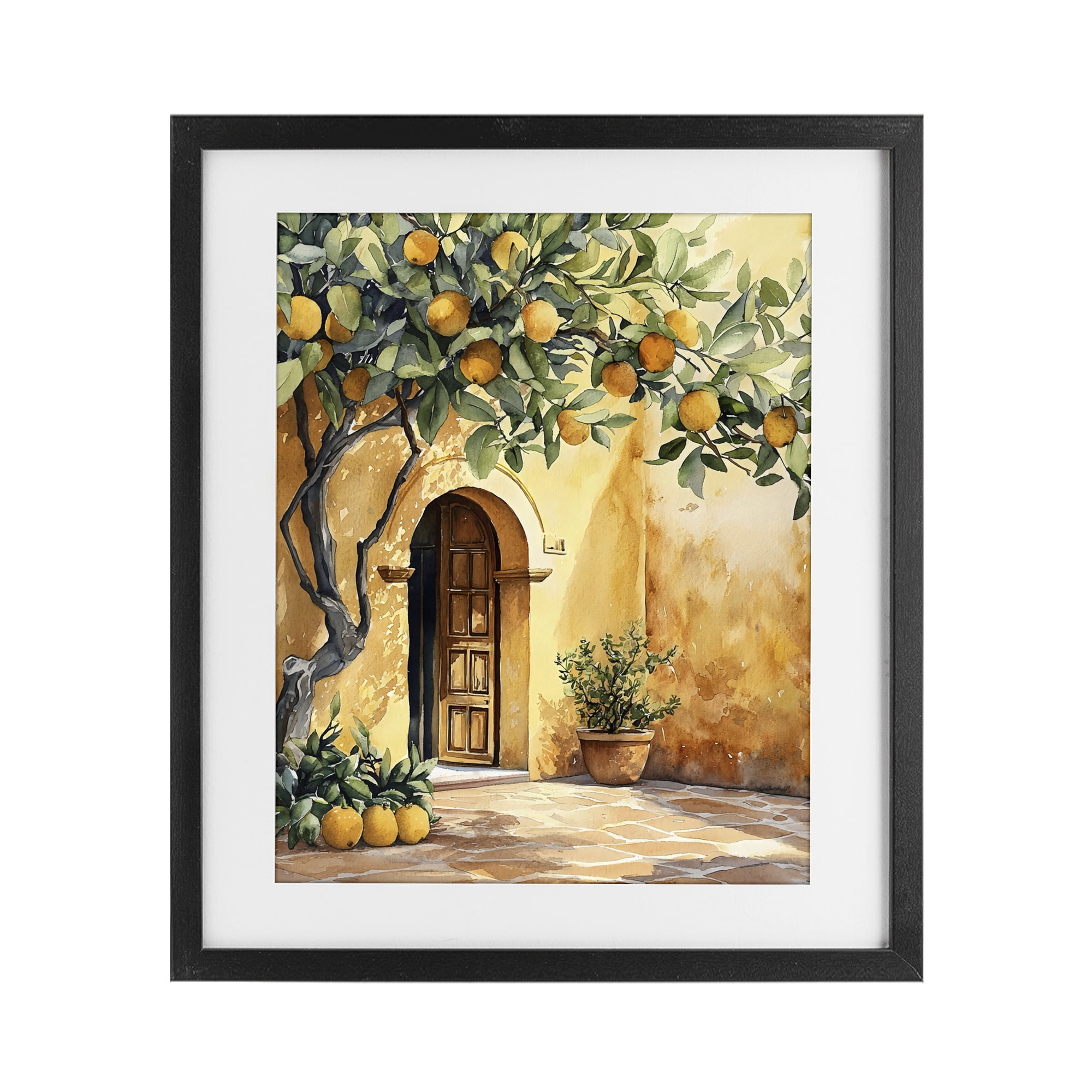 Stupell Industries Mediterranean Courtyard Lemon Tree Black Framed Print Under Glass, design by LSR Design Studio