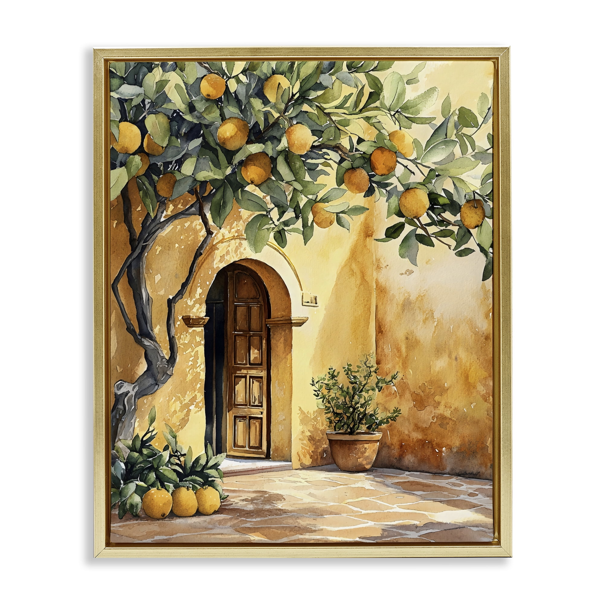 Stupell Industries Mediterranean Courtyard Lemon Tree Gold Framed Floater Canvas Wall Art, design by LSR Design Studio