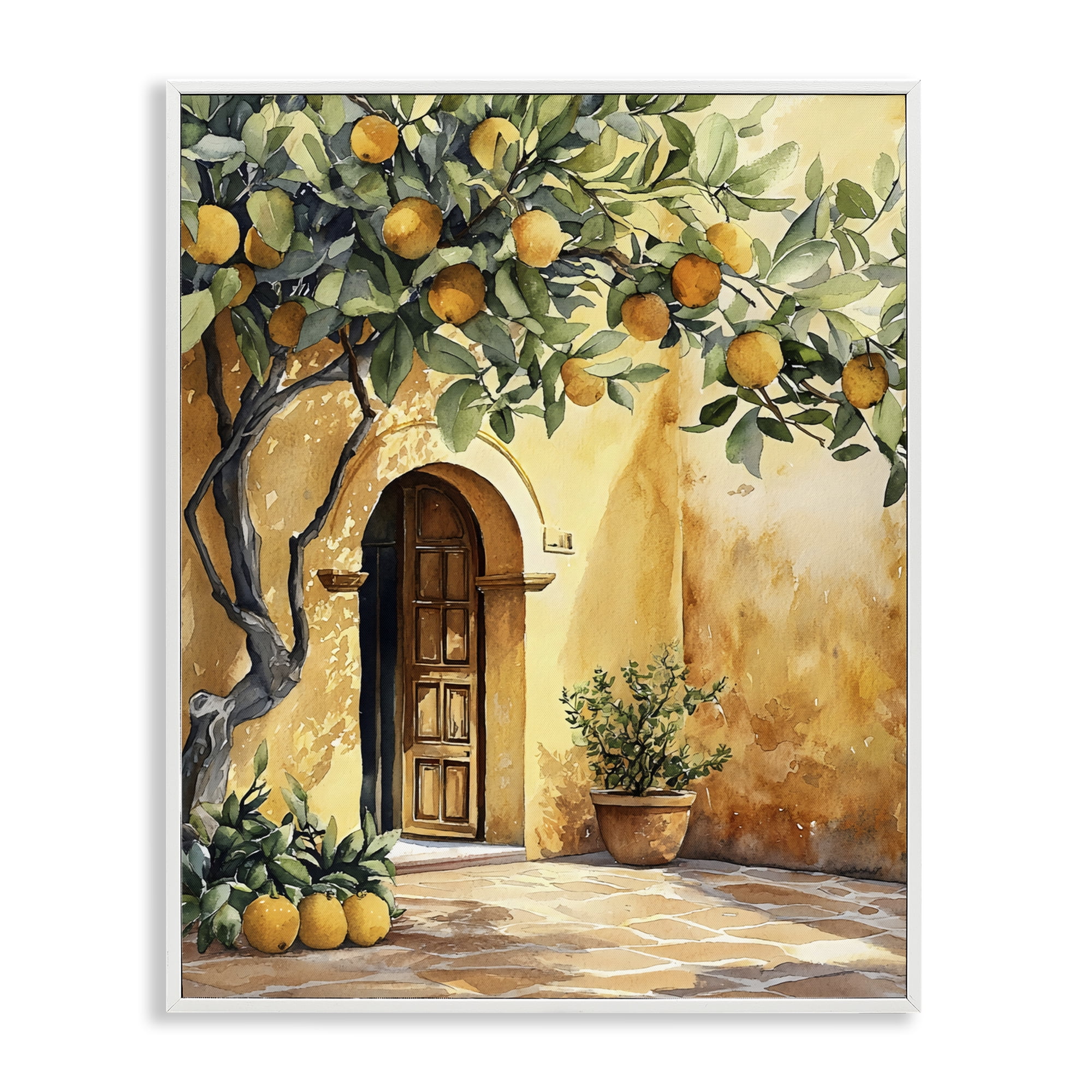 Stupell Industries Mediterranean Courtyard Lemon Tree White Framed Giclee Art, design by LSR Design Studio
