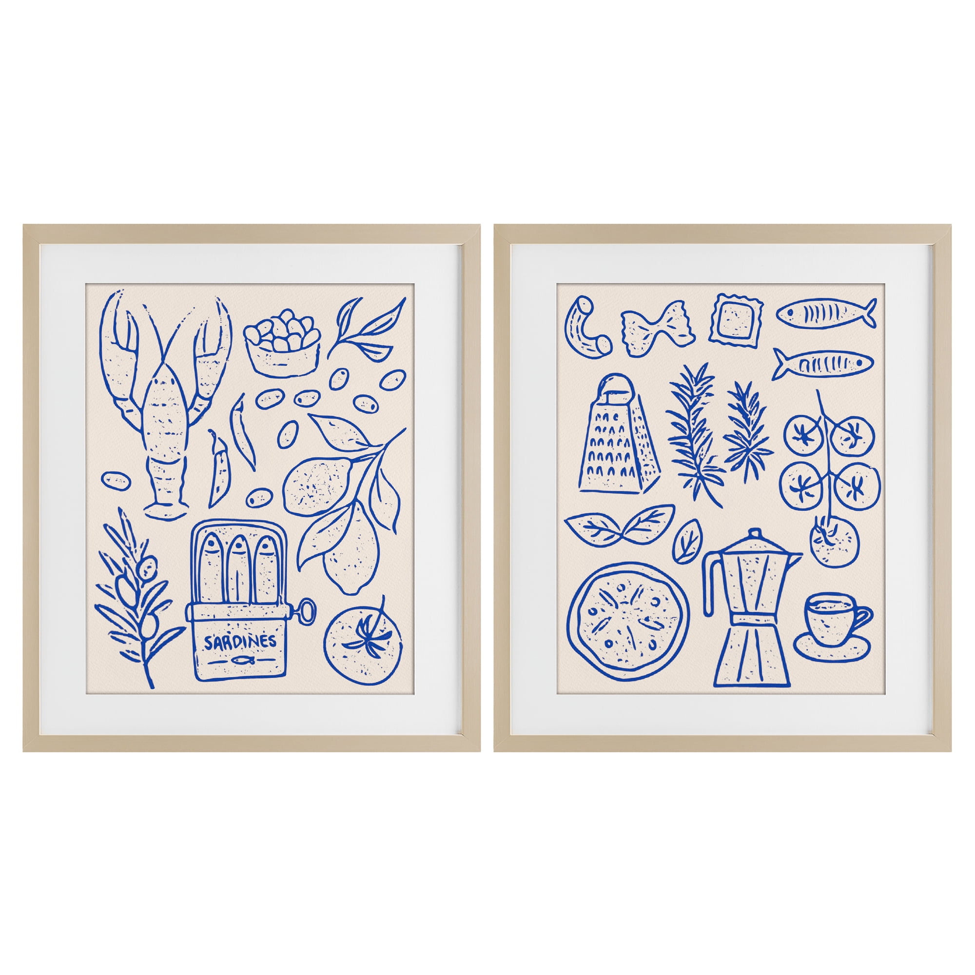 Stupell Industries Mediterranean Kitchen Simplicity 2 Piece Birch Framed Print Under Glass Set, design by Camila Juncos