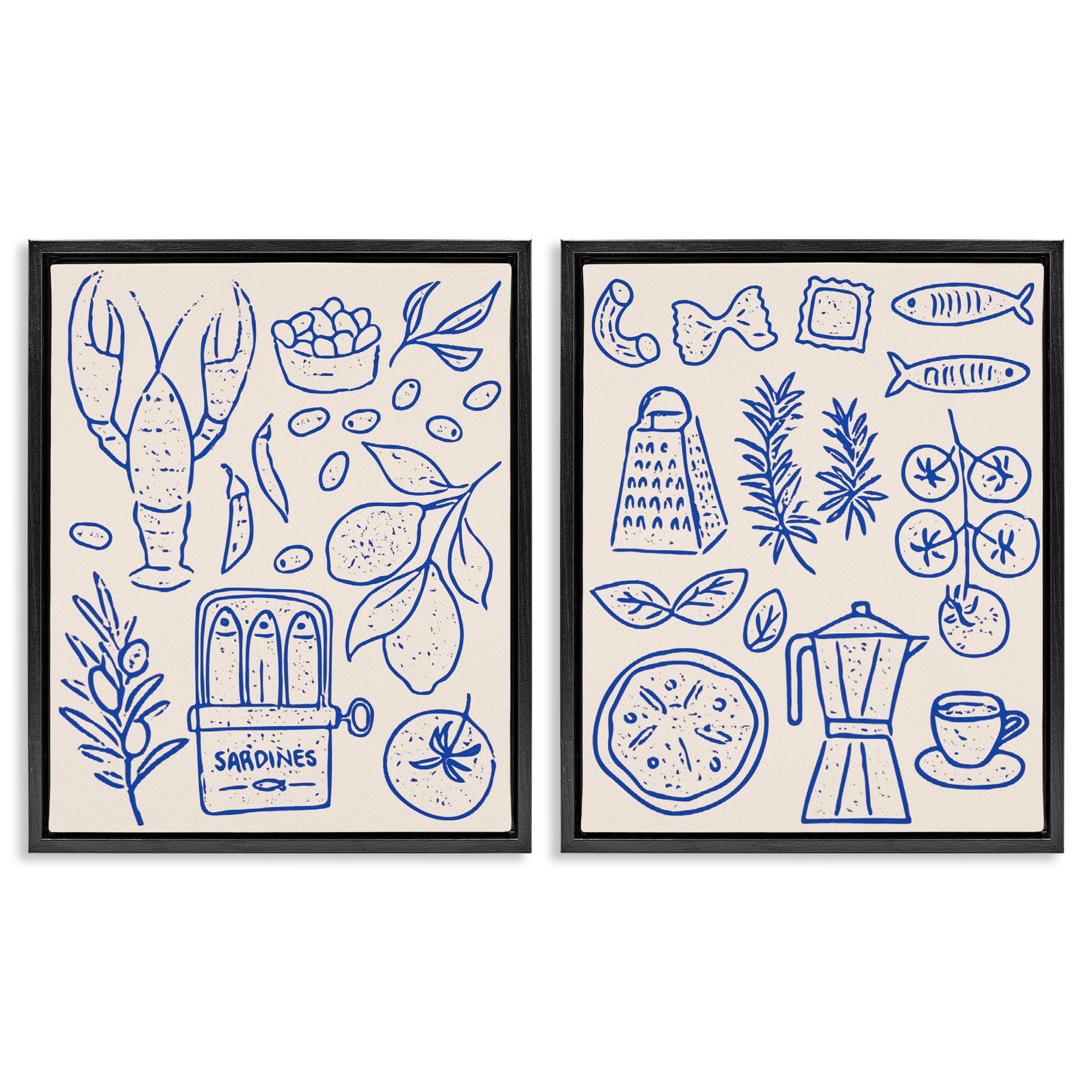 Stupell Industries Mediterranean Kitchen Simplicity 2 Piece Black Framed Floater Canvas Set, design by Camila Juncos
