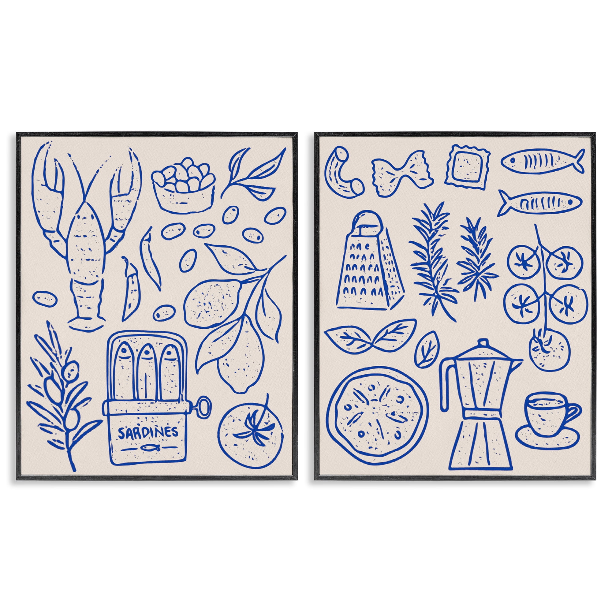 Stupell Industries Mediterranean Kitchen Simplicity 2 Piece Black Framed Giclee Art Set, design by Camila Juncos