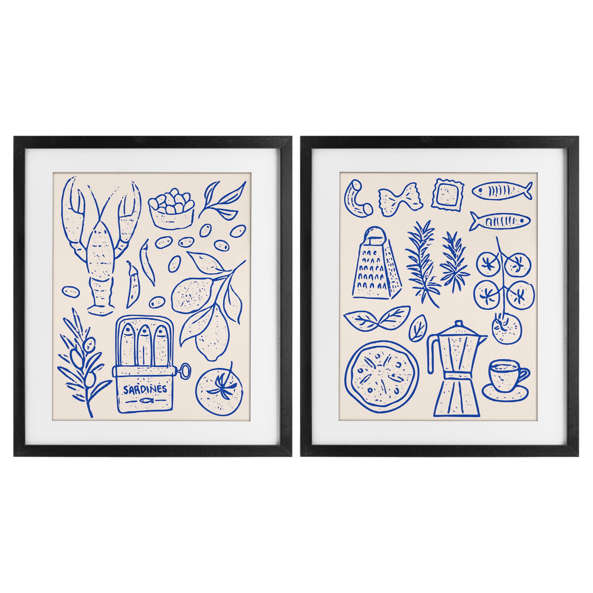 Stupell Industries Mediterranean Kitchen Simplicity 2 Piece Black Framed Print Under Glass Set, design by Camila Juncos