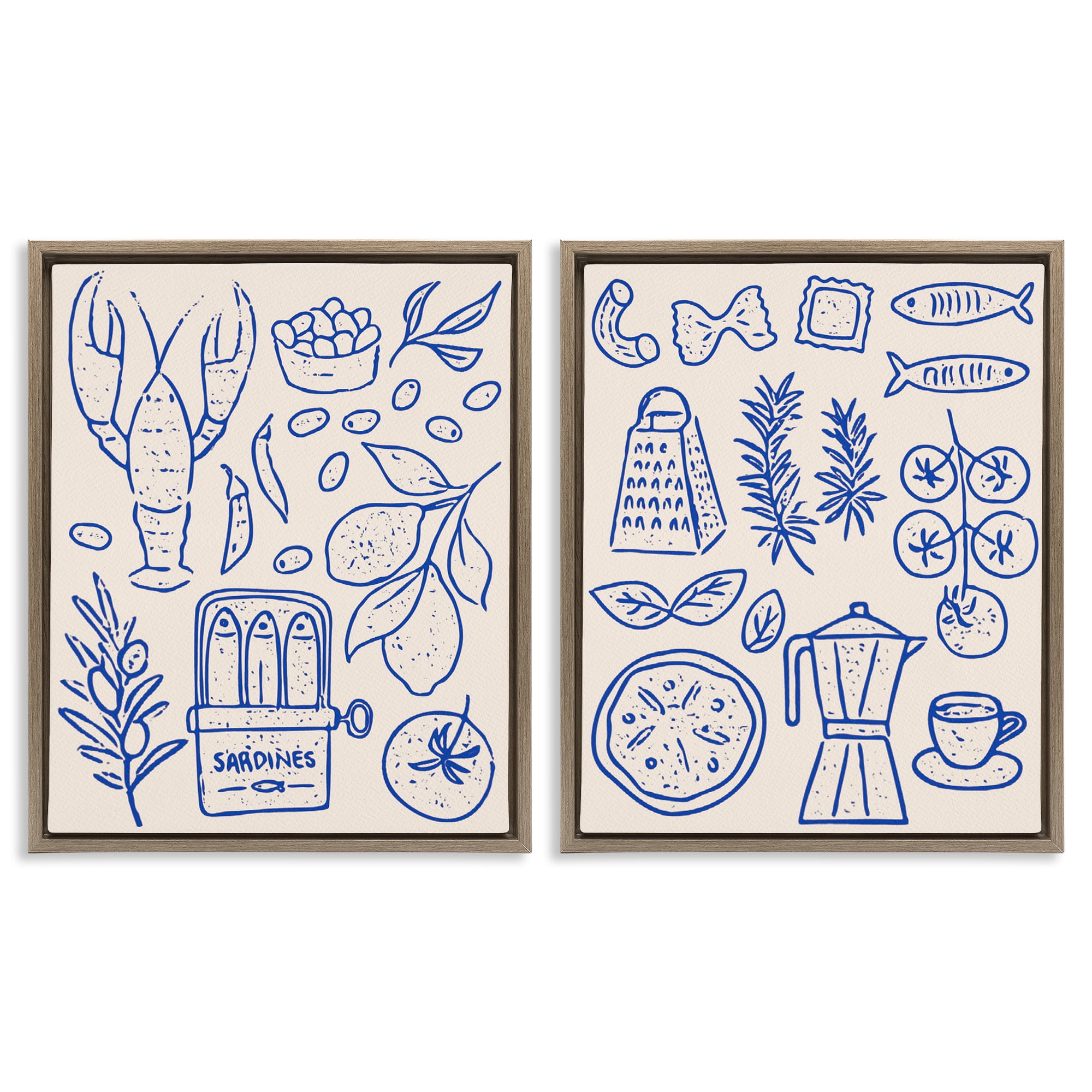 Stupell Industries Mediterranean Kitchen Simplicity 2 Piece Brown Framed Floater Canvas Set, design by Camila Juncos