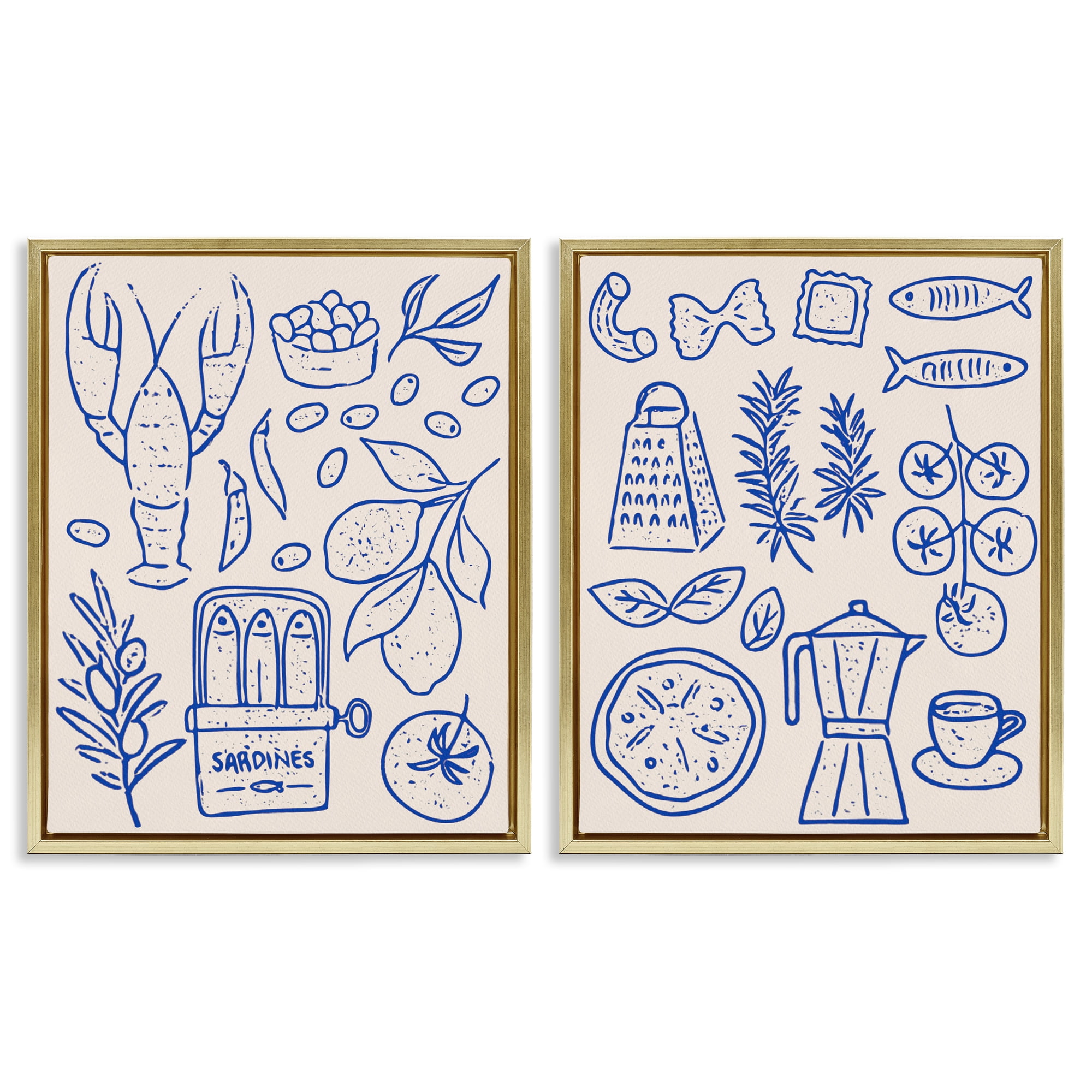 Stupell Industries Mediterranean Kitchen Simplicity 2 Piece Gold Framed Floater Canvas Set, design by Camila Juncos