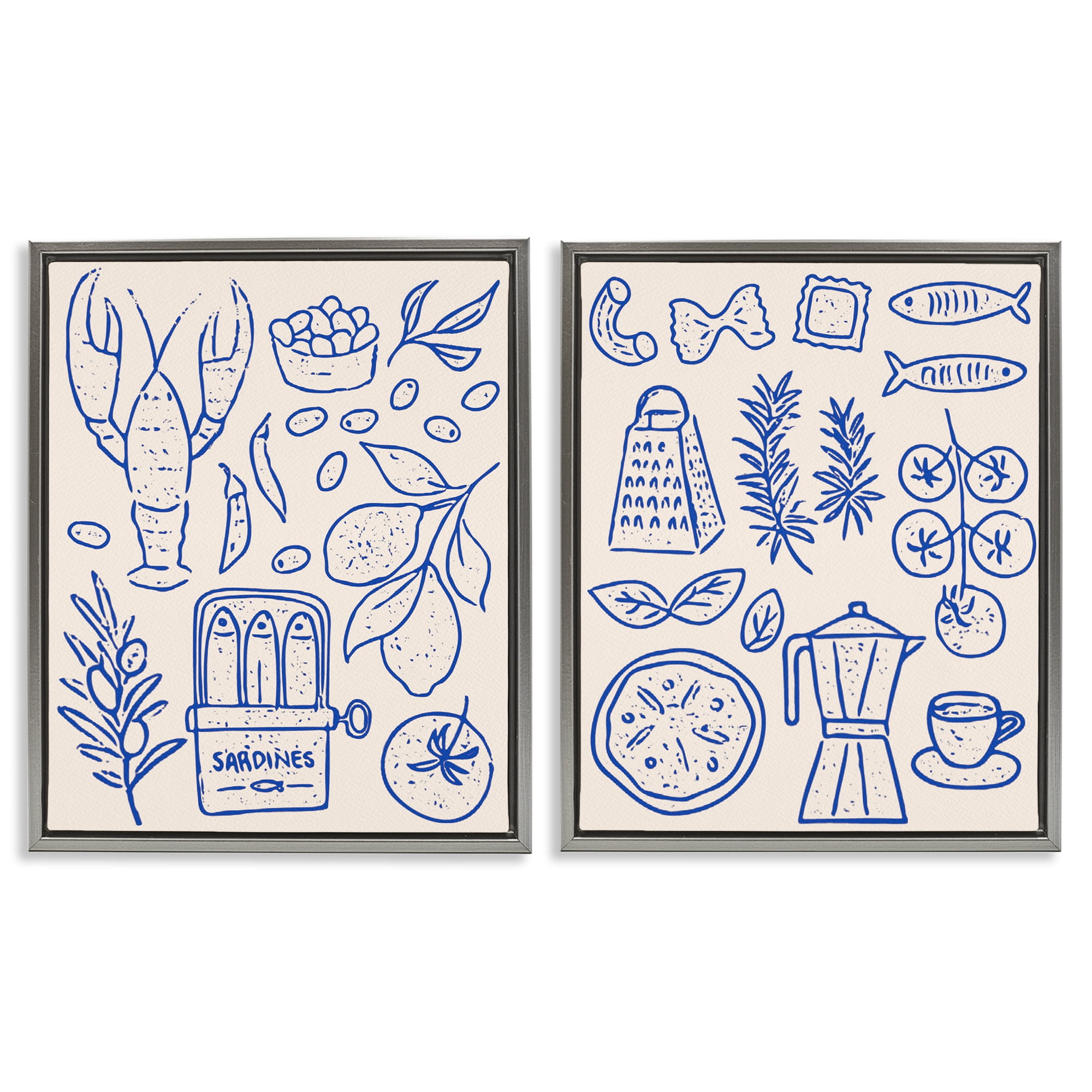 Stupell Industries Mediterranean Kitchen Simplicity 2 Piece Gray Framed Floater Canvas Set, design by Camila Juncos