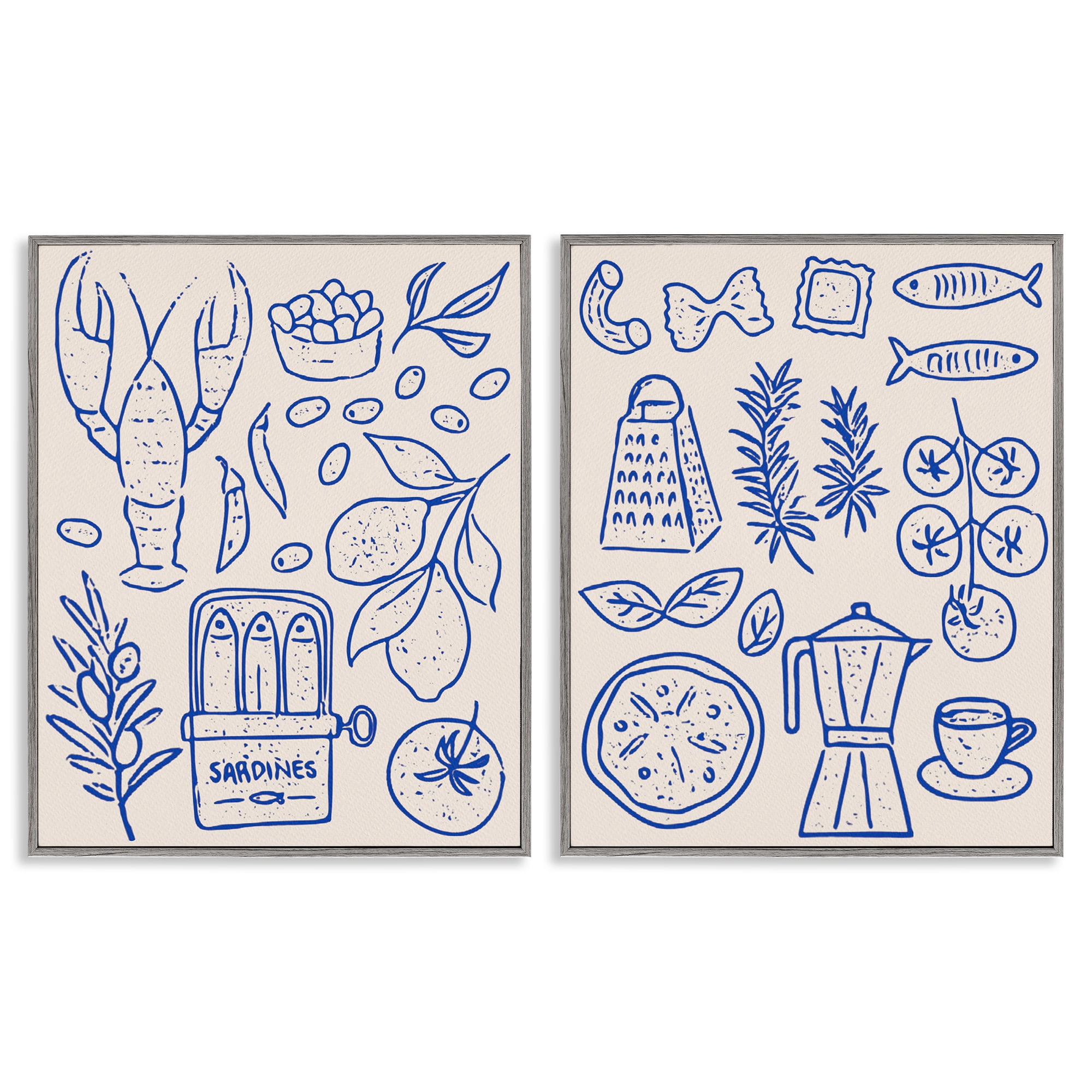 Stupell Industries Mediterranean Kitchen Simplicity 2 Piece Gray Framed Giclee Art Set, design by Camila Juncos