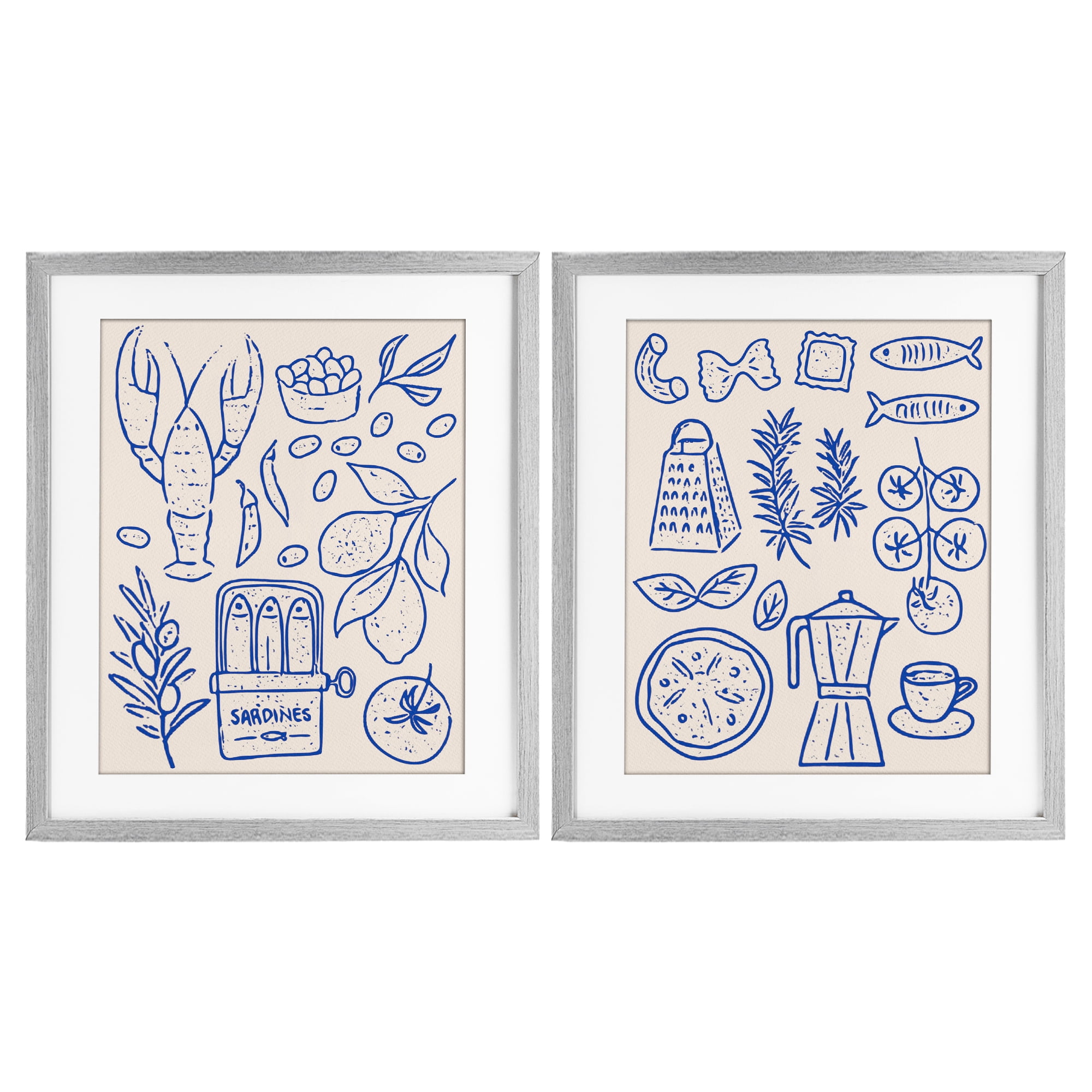Stupell Industries Mediterranean Kitchen Simplicity 2 Piece Gray Framed Print Under Glass Set, design by Camila Juncos