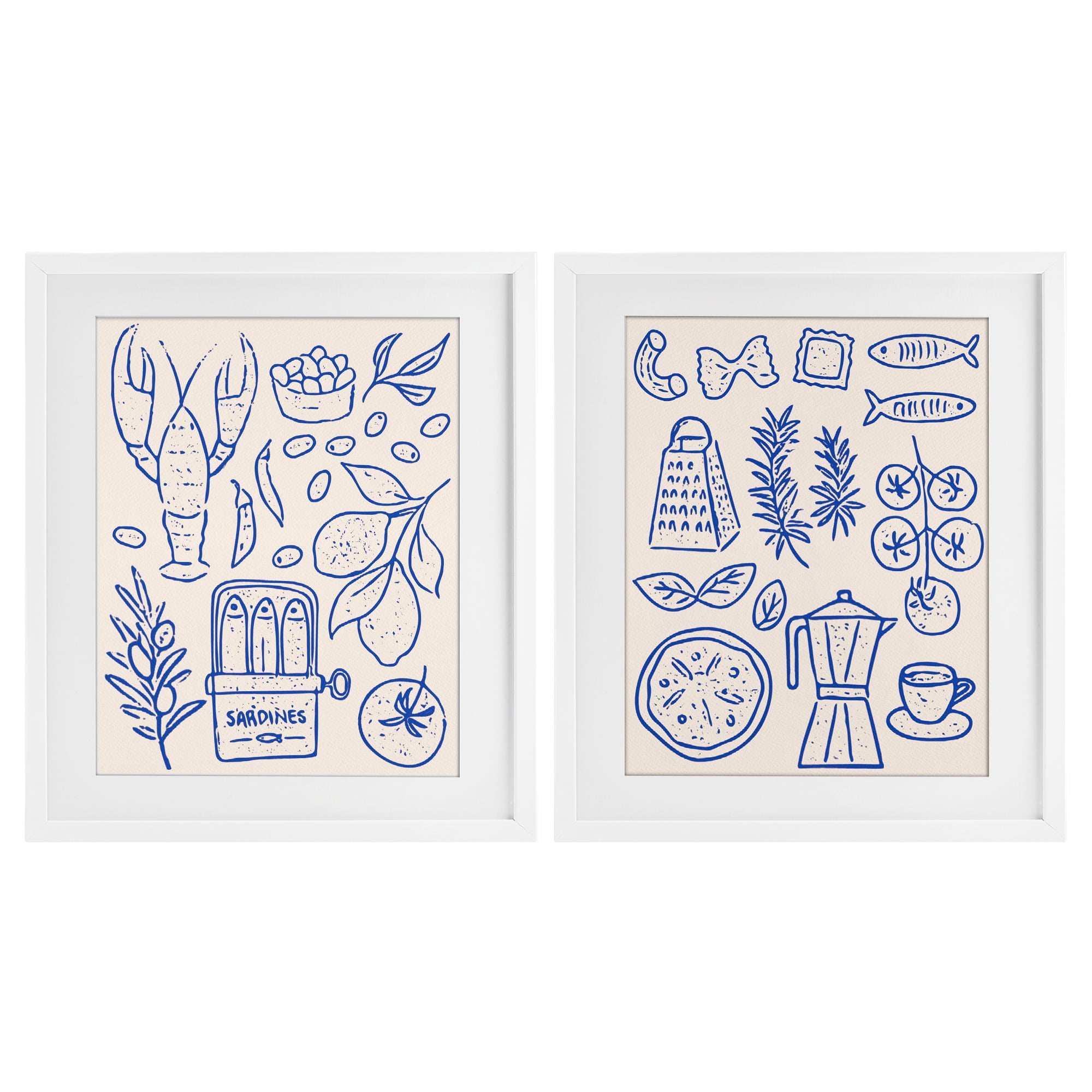 Stupell Industries Mediterranean Kitchen Simplicity 2 Piece White Framed Print Under Glass Set, design by Camila Juncos