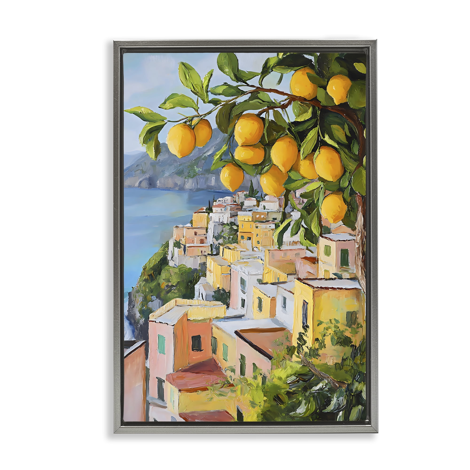 Stupell Industries Mediterranean Lemon Tree Scenery Gray Framed Floater Canvas Wall Art, design by Creative Studio
