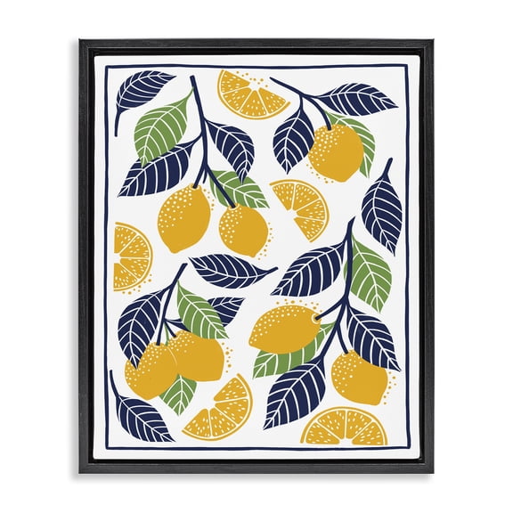 Stupell Industries Mediterranean Lemons Pattern Black Framed Floater Canvas Wall Art design by Bex Morley Design, 21 x 17