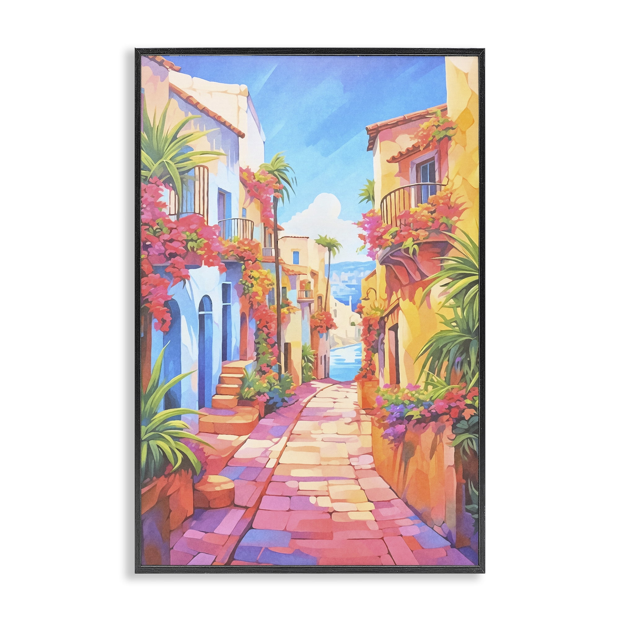 Stupell Industries Mediterranean Moments Scene Scenery Painting Black Framed Art Print Wall Art, 16 x 24