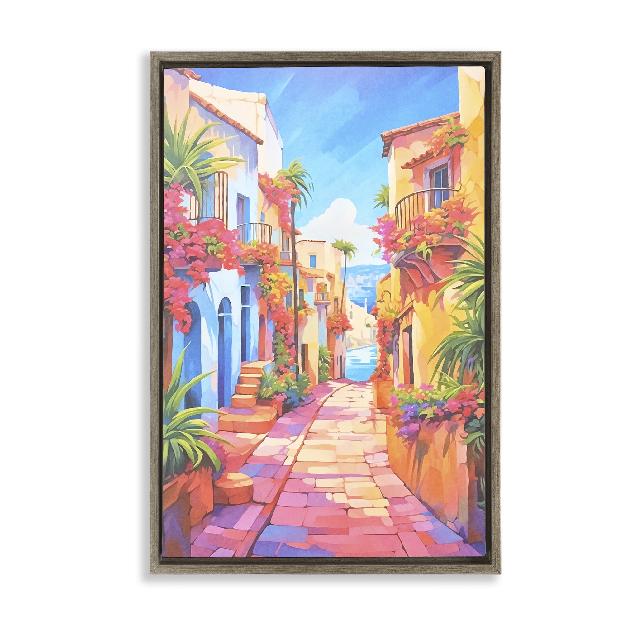 Stupell Industries Mediterranean Moments Scene Scenery Painting Brown Floater Framed Art Print Wall Art, 17 x 25