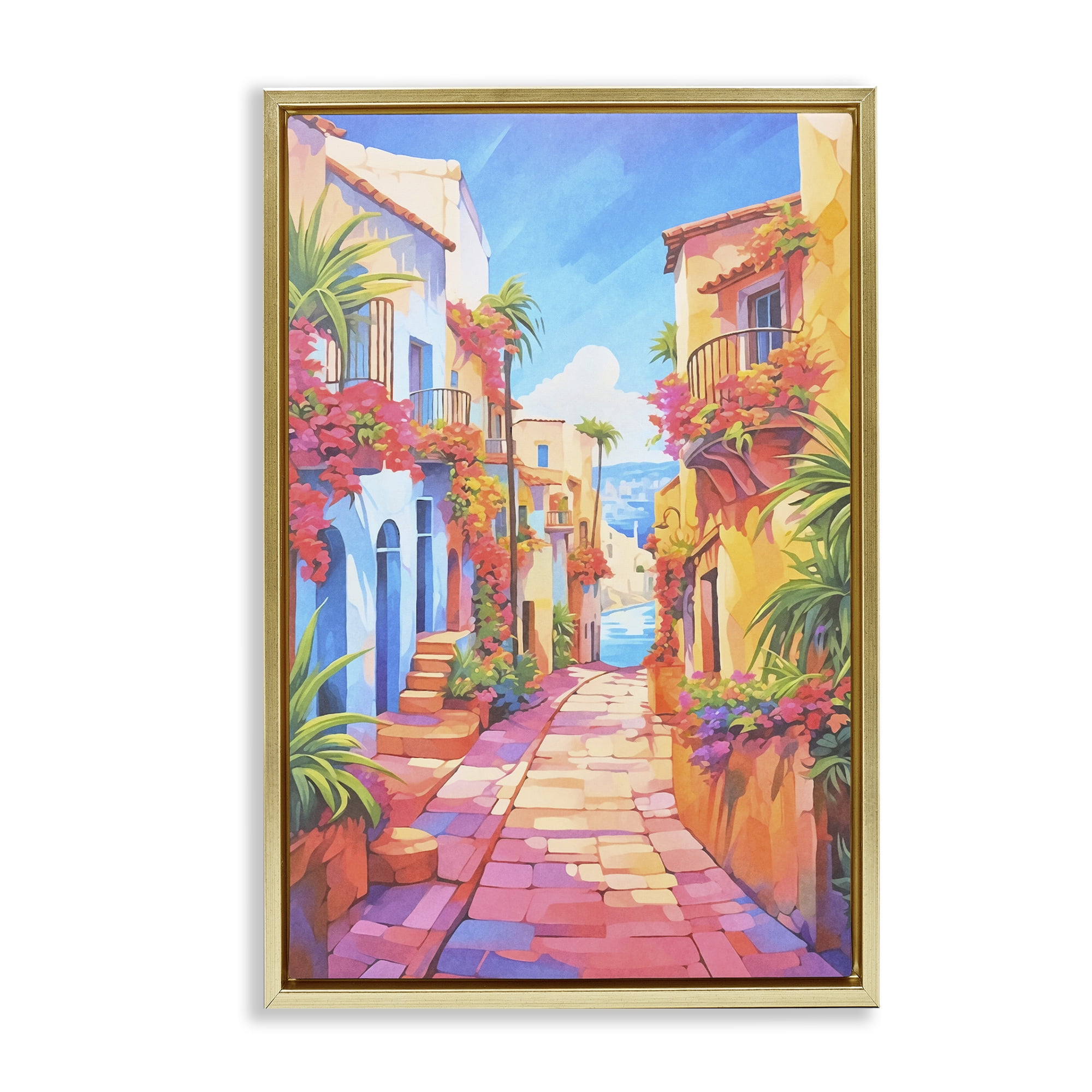 Stupell Industries Mediterranean Moments Scene Scenery Painting Gold Floater Framed Art Print Wall Art, 17 x 25