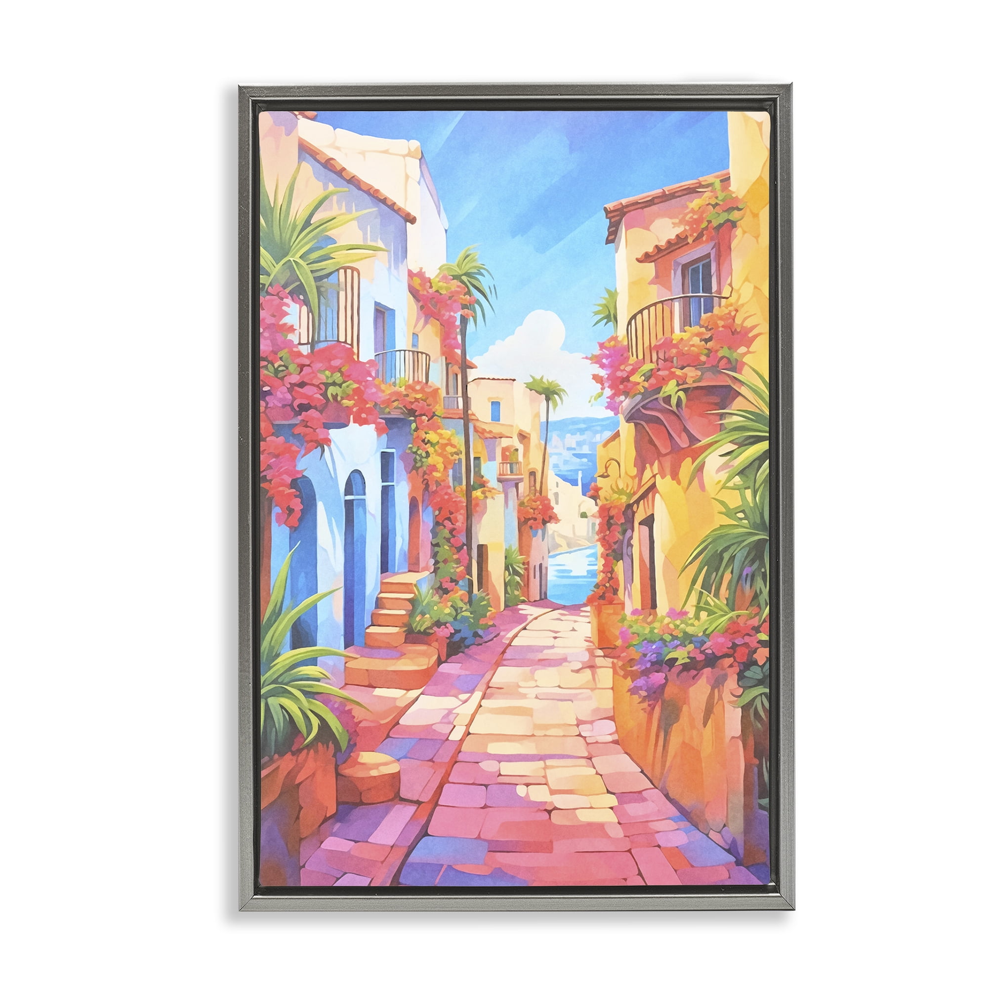 Stupell Industries Mediterranean Moments Scene Scenery Painting Gray Floater Framed Art Print Wall Art, 17 x 25