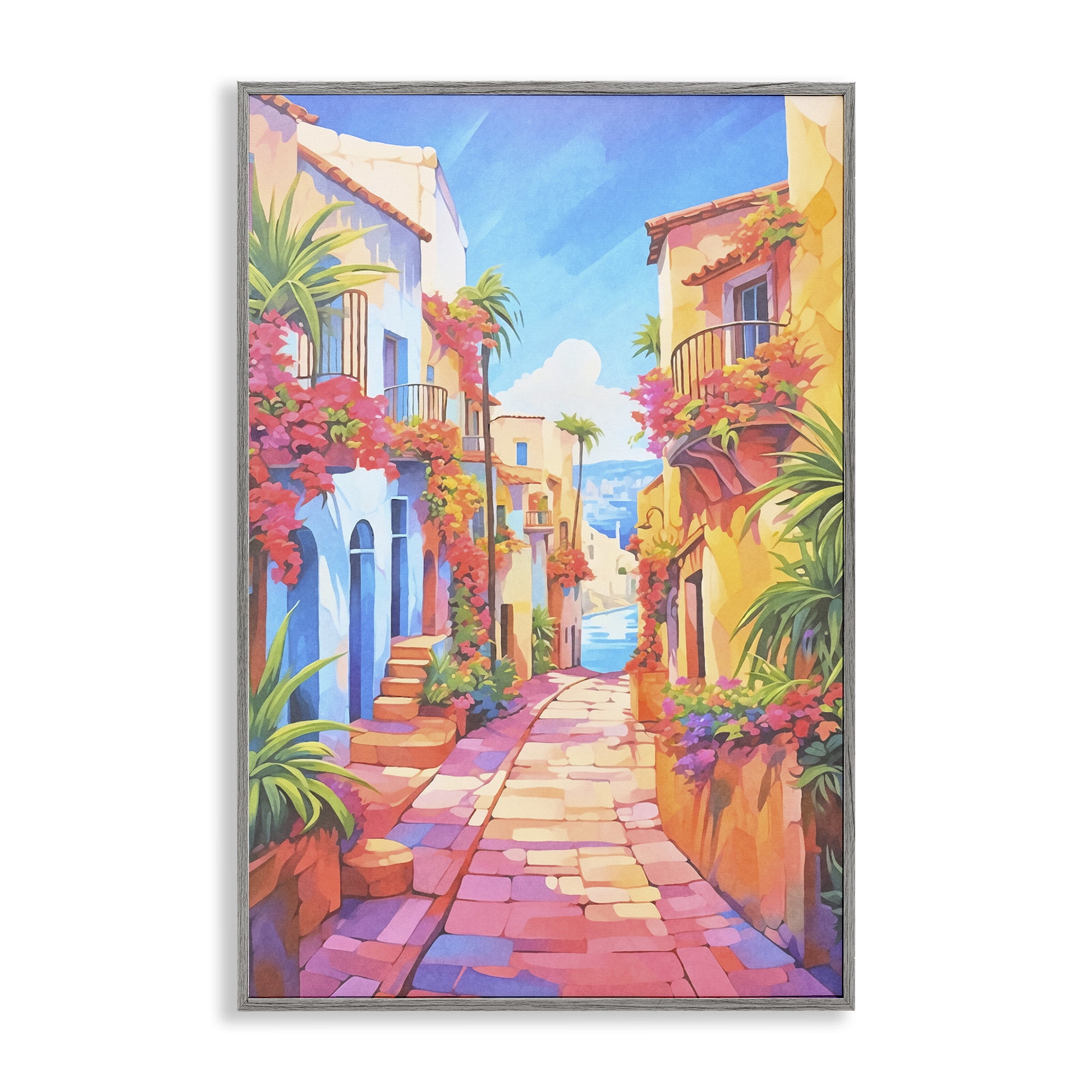 Stupell Industries Mediterranean Moments Scene Scenery Painting Gray Framed Art Print Wall Art, 16 x 24