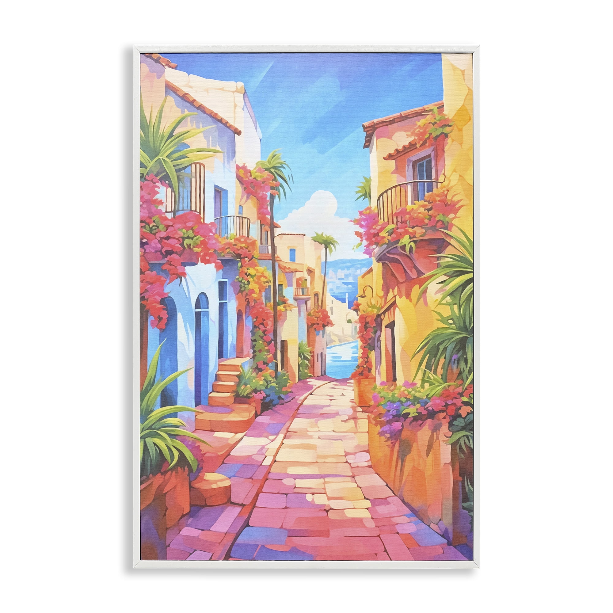 Stupell Industries Mediterranean Moments Scene Scenery Painting White Framed Art Print Wall Art, 12 x 18