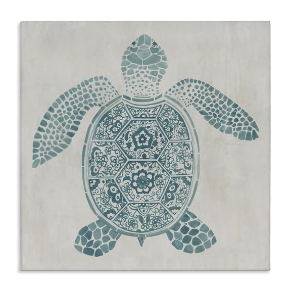 Stupell Industries Mediterranean Patterned Turtle Animals Painting Wrapped Canvas Canvas Art Print Wall Art, 36 x 36