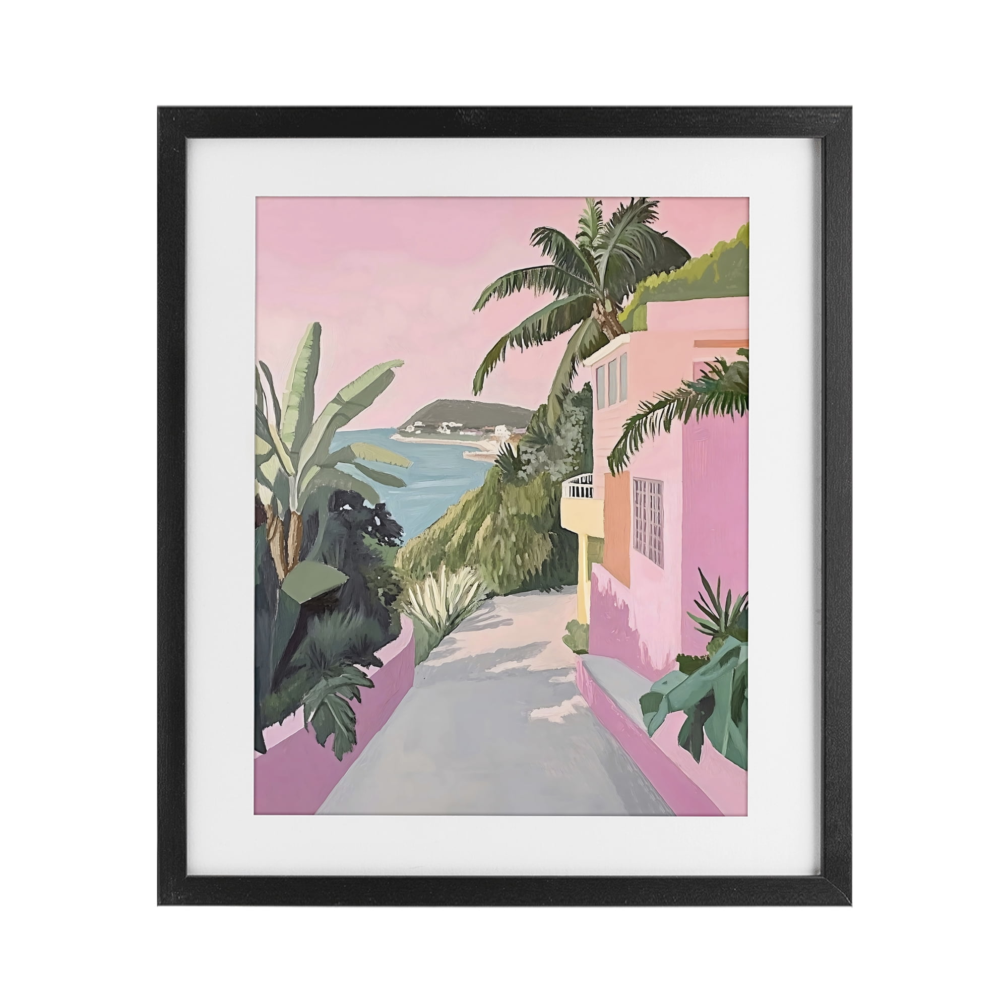 Stupell Industries Mediterranean Pink Coastal House Black Framed Print Under Glass, design by The Prints Vibe
