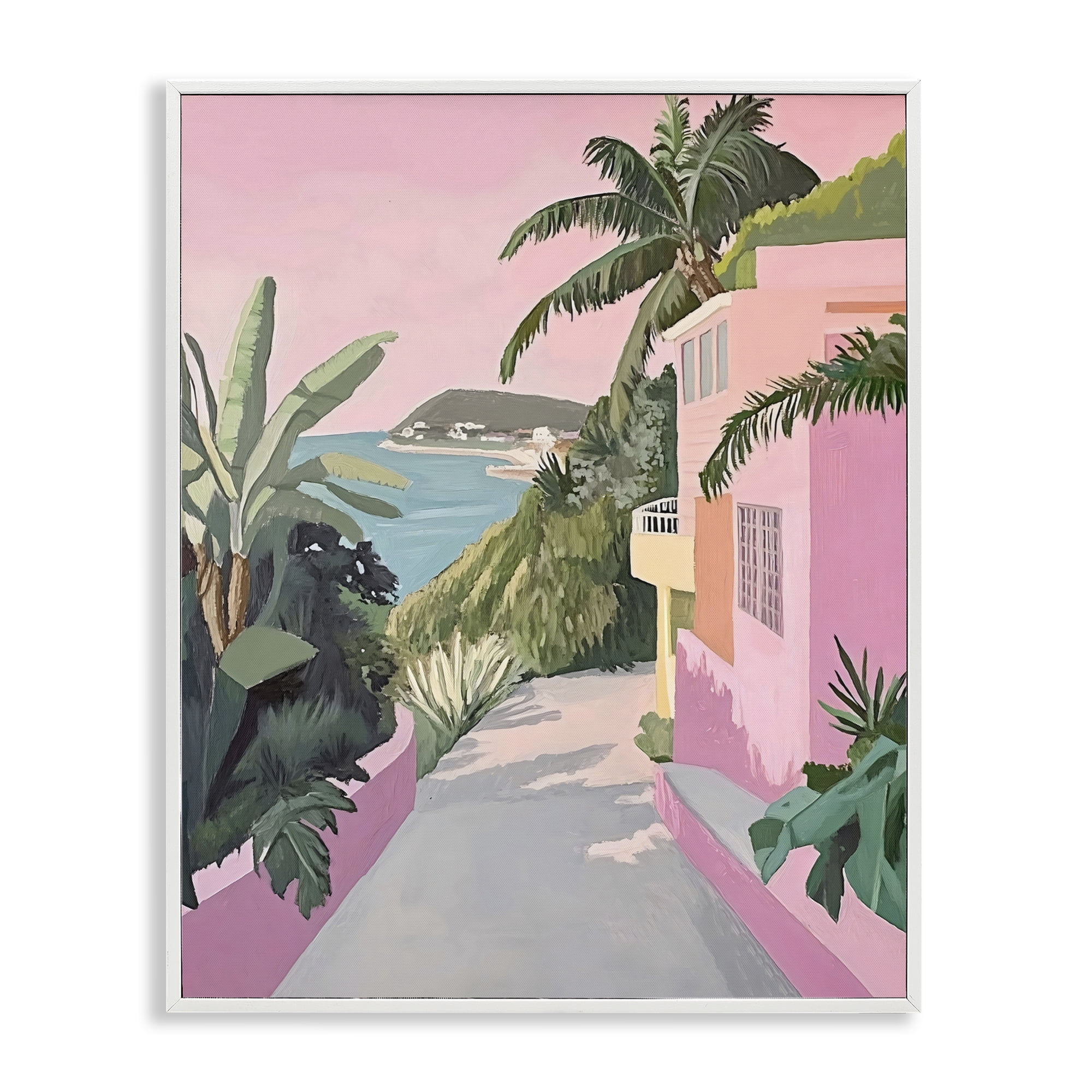 Stupell Industries Mediterranean Pink Coastal House White Framed Giclee Art, design by The Prints Vibe