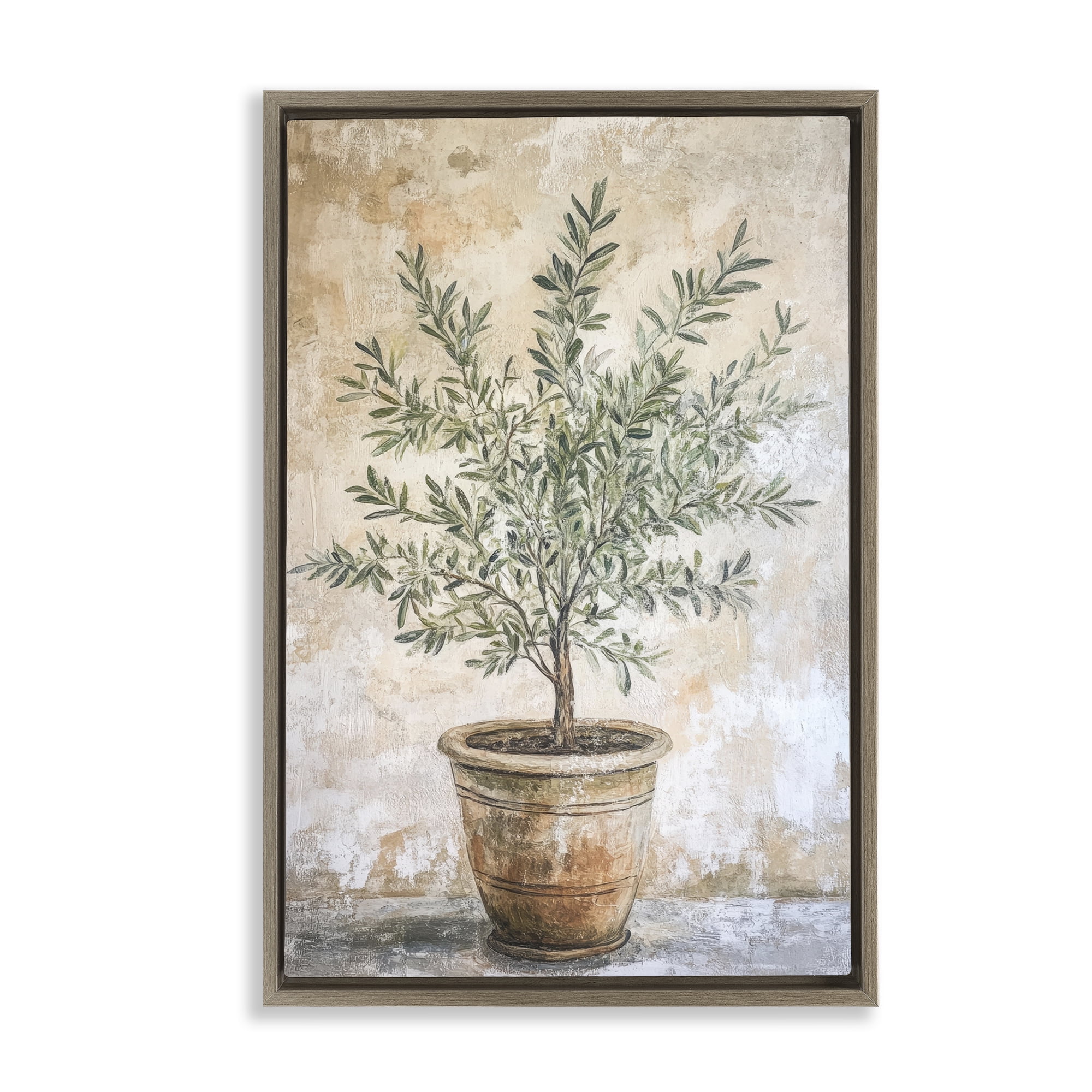 Stupell Industries Mediterranean Potted Olive Brown Framed Floater Canvas Wall Art, design by Petal Prints Design